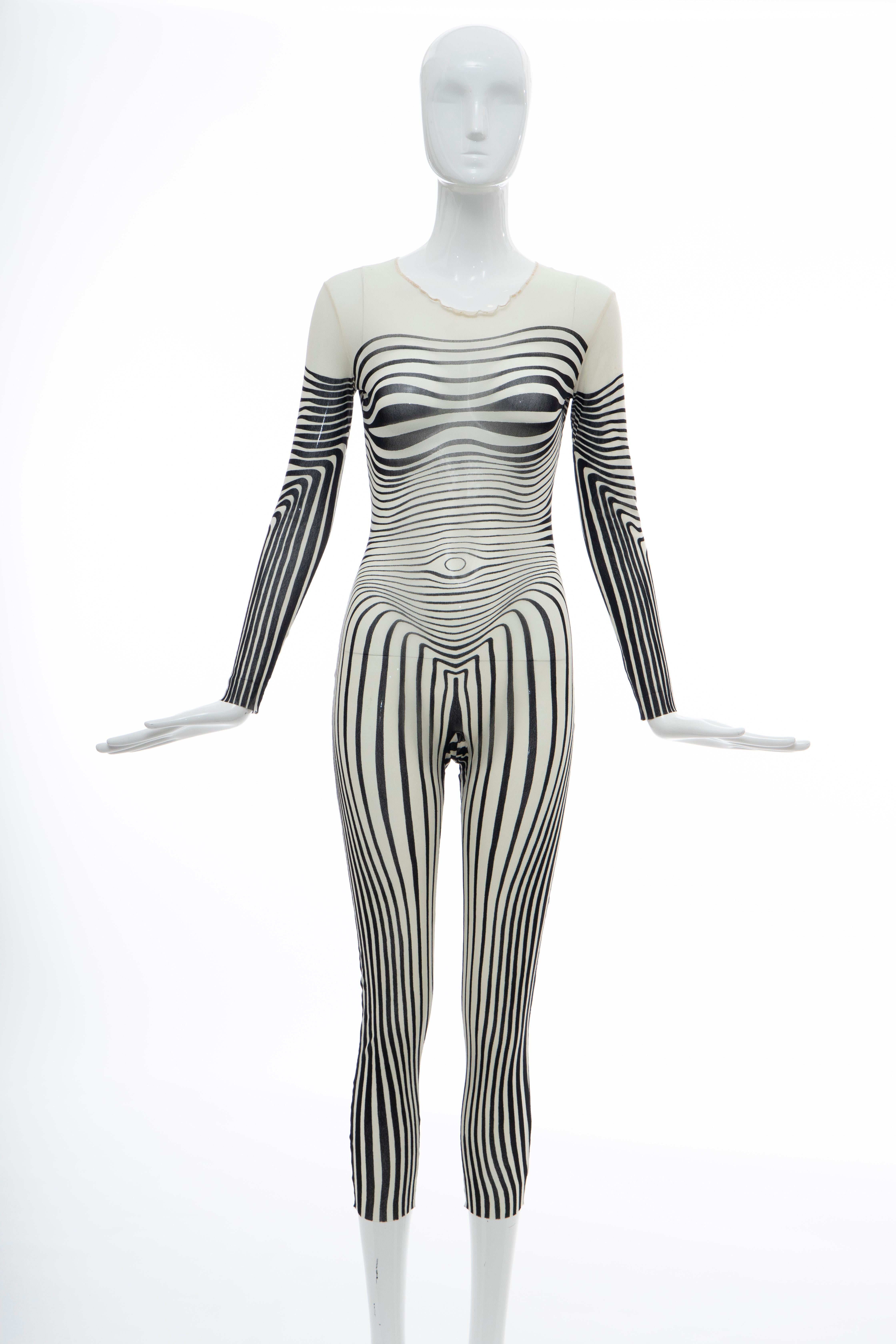 Jean Paul Gaultier, Spring - Summer 1996 stretch-jersey bodysuit printed with body contours, back zip and Maille labelled.

Medium

Bust: 32, Waist: 27, Hips: 32, Sleeve: 22, Length: 49