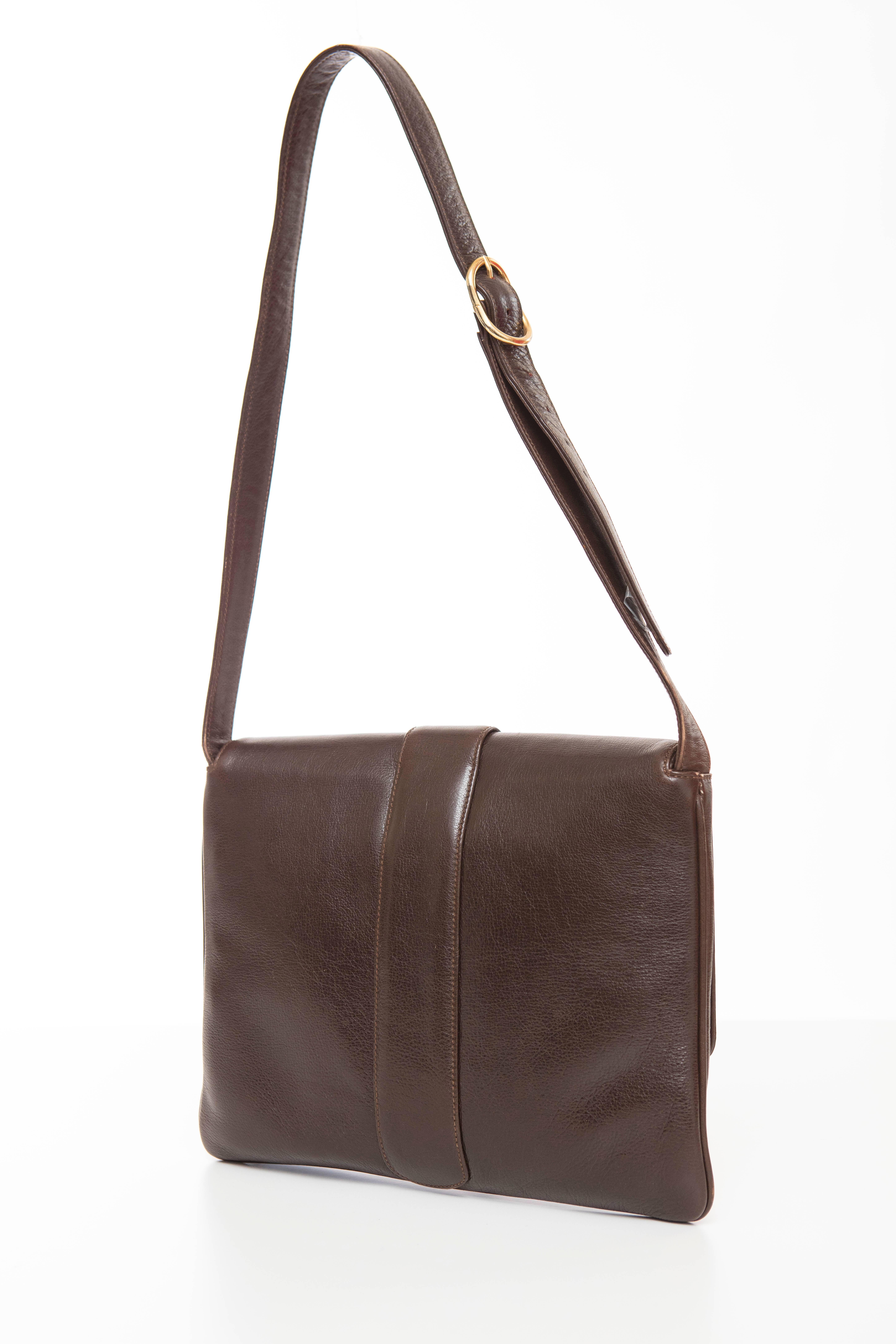 Women's Gucci Brown Leather Shoulder Bag With Adjustable Strap, Circa 1970's
