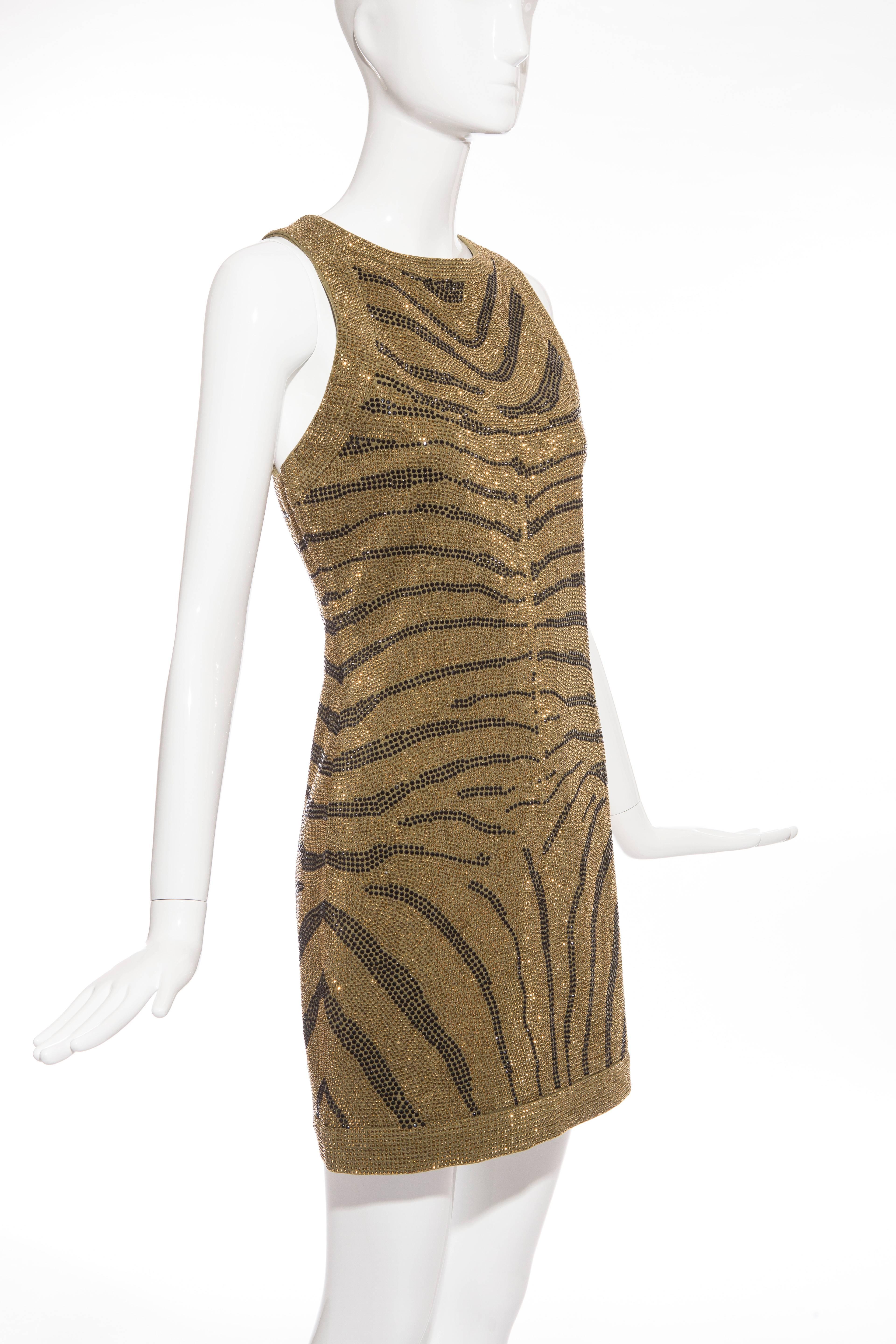 Women's Balmain Runway Gold Zebra Print Crystal Embellished Evening Dress, Pre-Fall 2014 For Sale