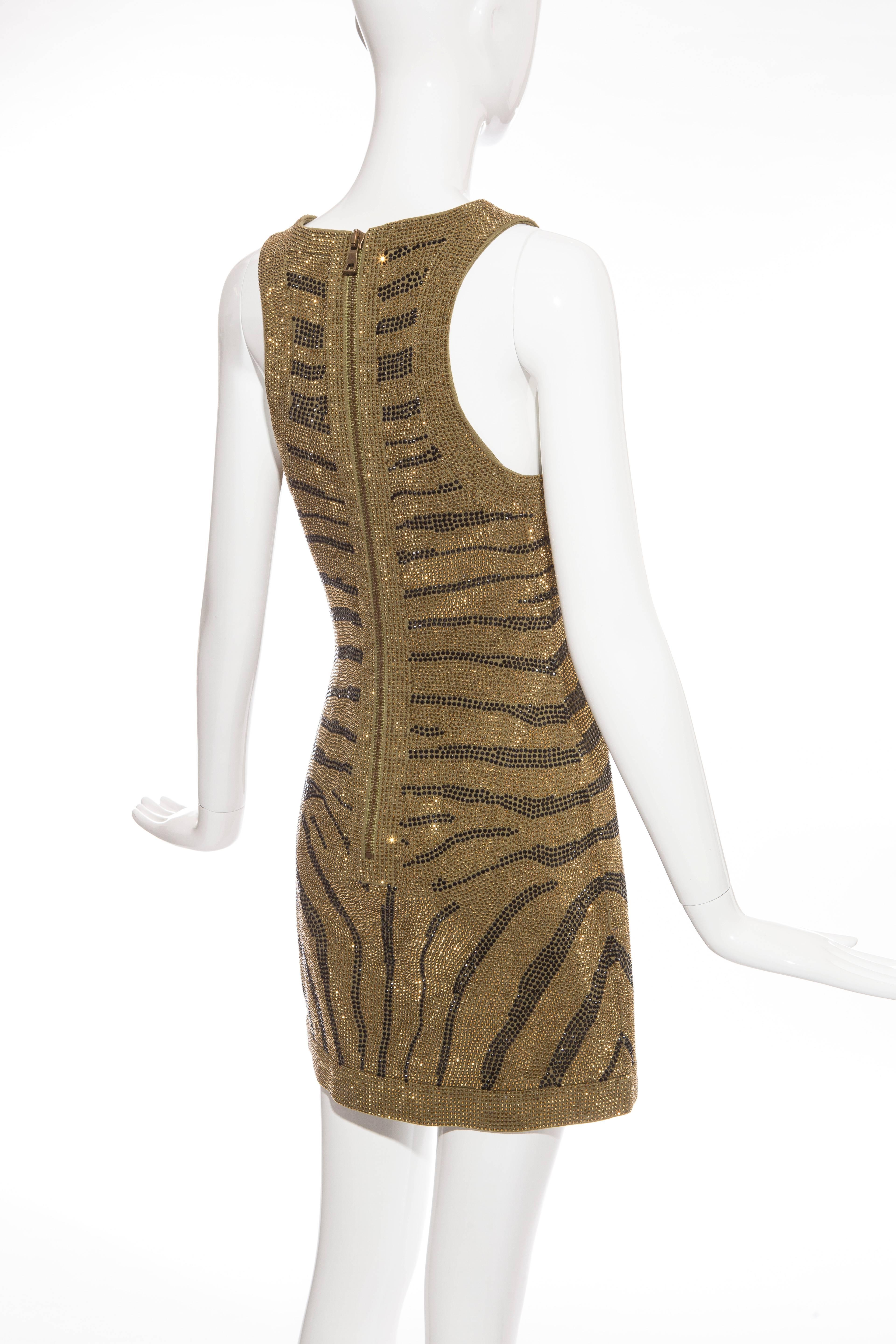 Balmain Runway Gold Zebra Print Crystal Embellished Evening Dress, Pre-Fall 2014 In New Condition For Sale In Cincinnati, OH