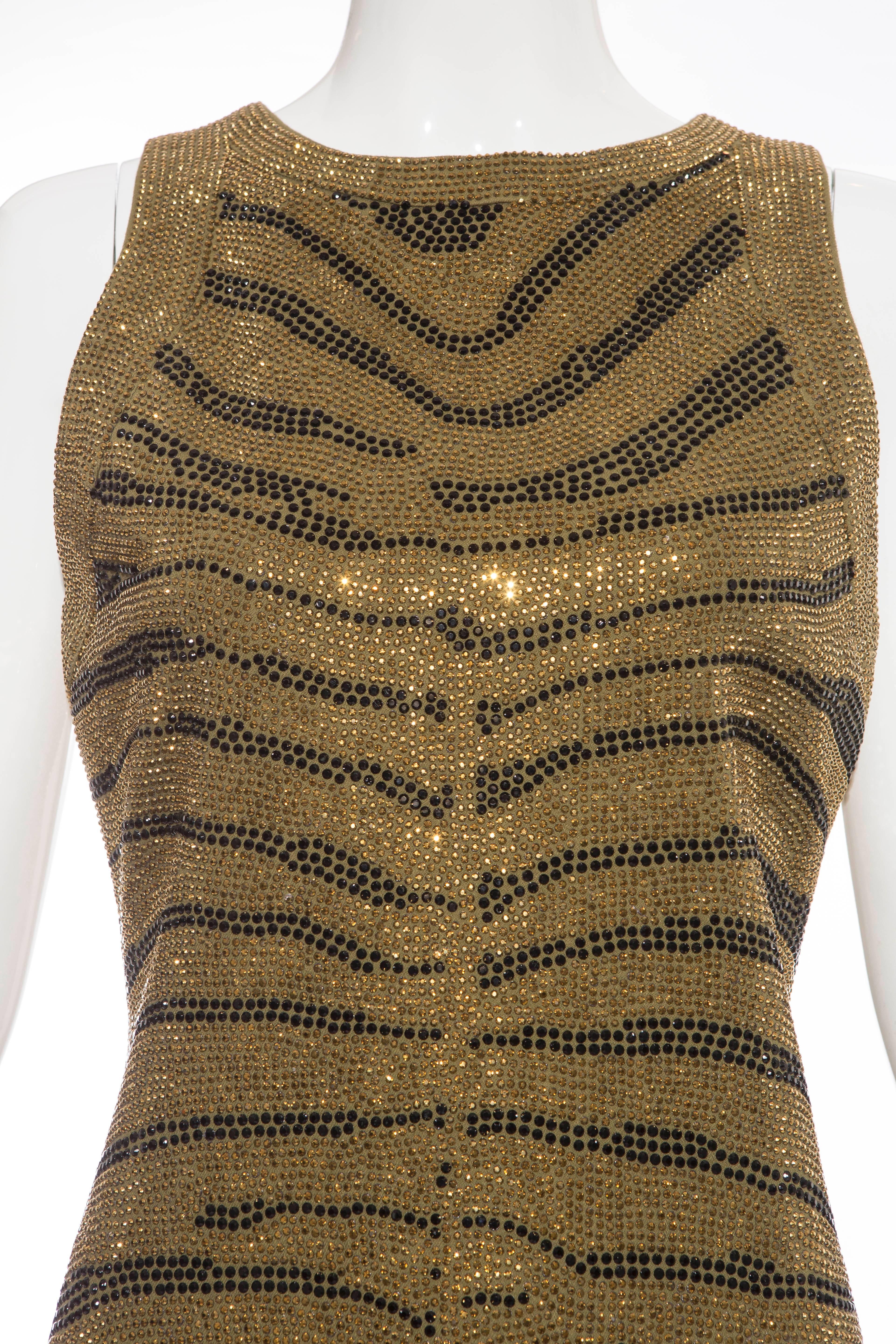 Black Balmain Runway Gold Zebra Print Crystal Embellished Evening Dress, Pre-Fall 2014 For Sale