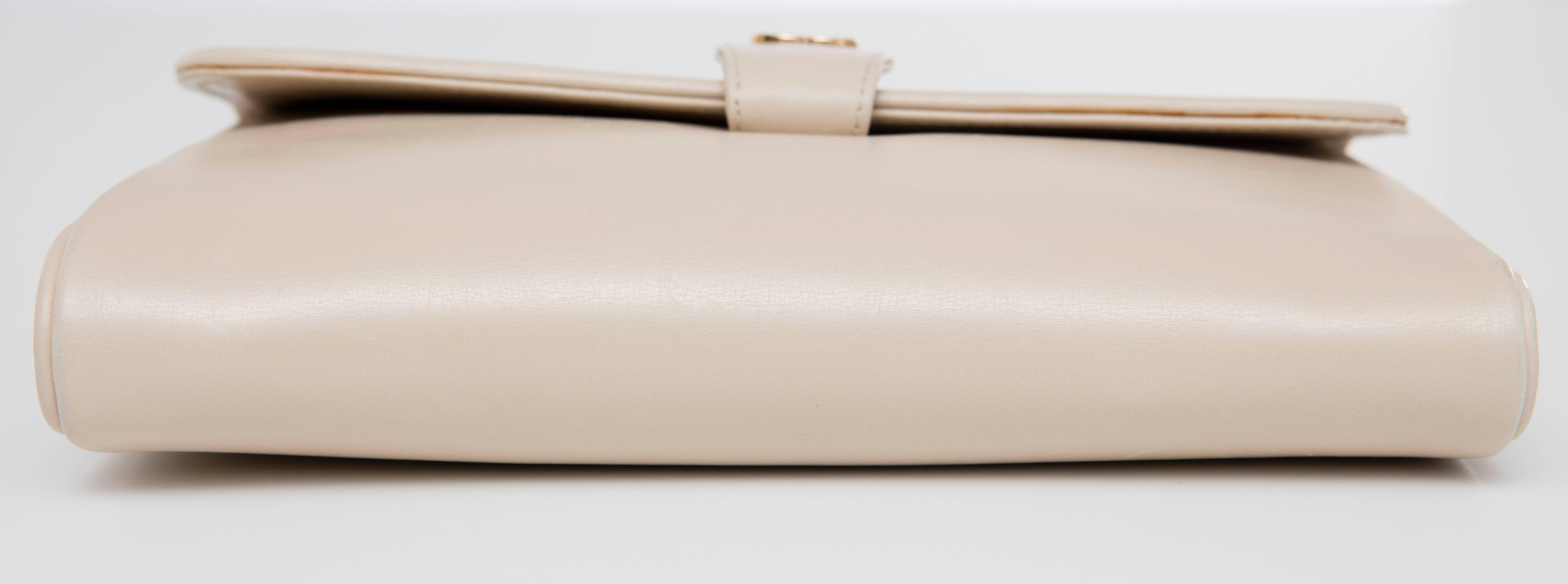 Beige Gucci Cream Leather Clutch With Detachable Shoulder Strap, Circa 1970's