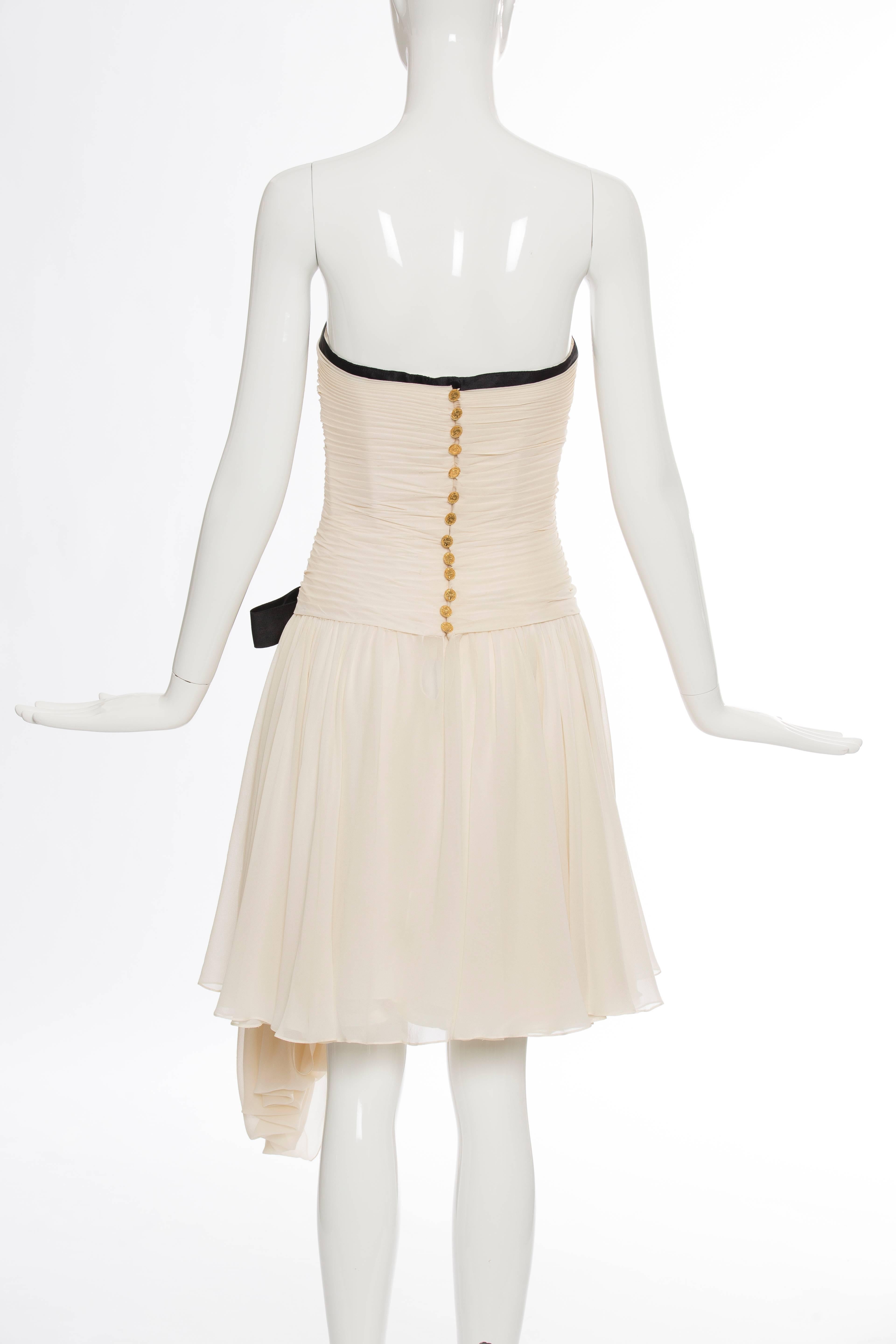 Beige Chanel Silk Chiffon Strapless Dress, Circa 1980s