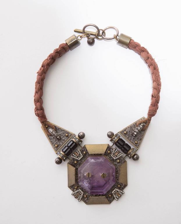  Alber Elbaz For Lanvin Silk Braided Necklace With Amethyst Center Stone 5