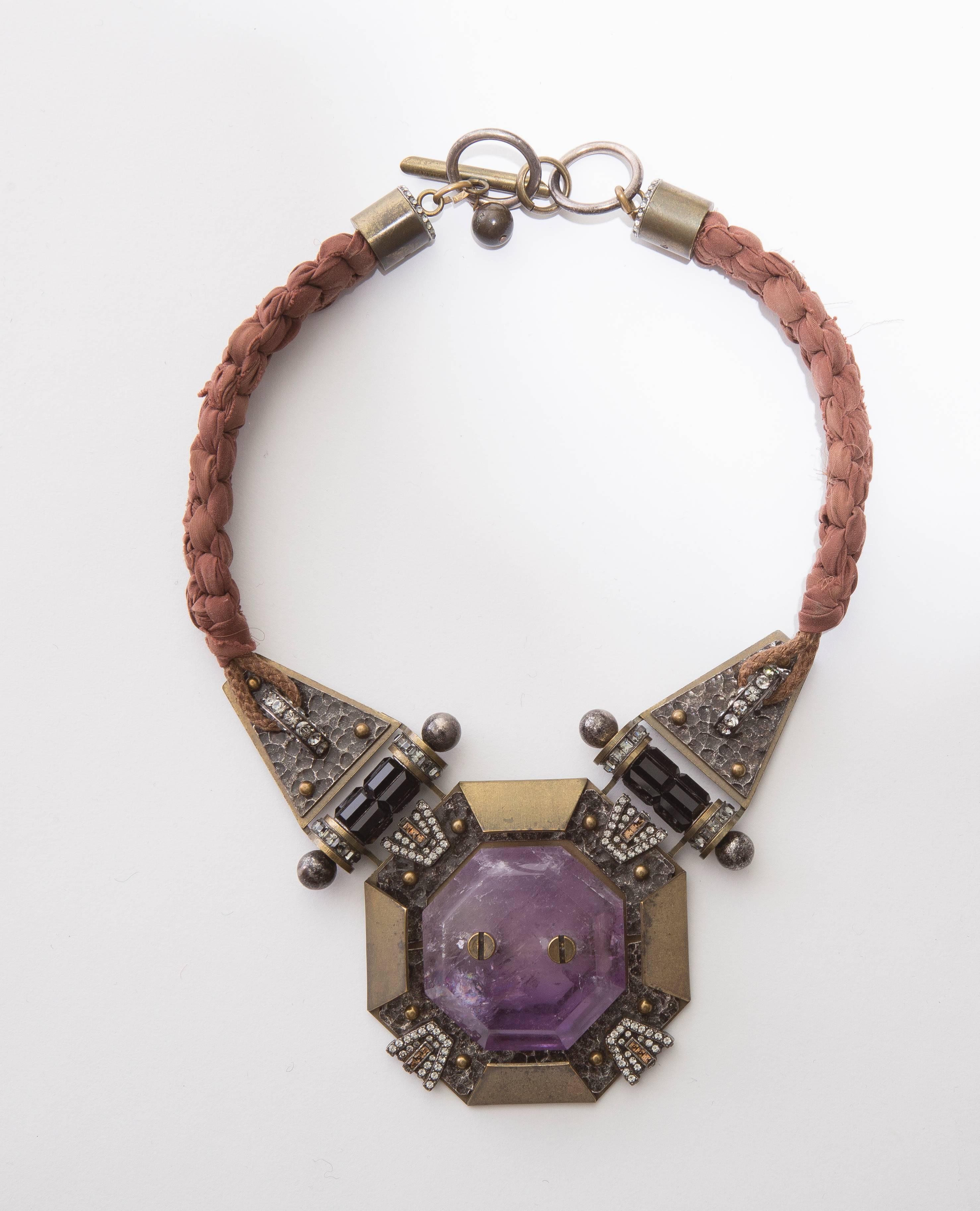  Alber Elbaz For Lanvin Silk Braided Necklace With Amethyst Center Stone 2