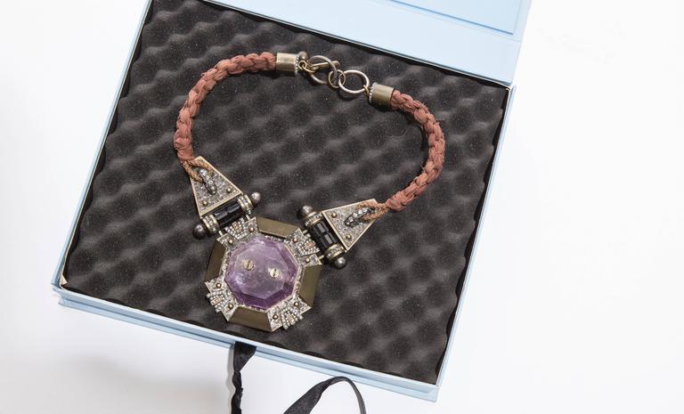  Alber Elbaz For Lanvin Silk Braided Necklace With Amethyst Center Stone 6