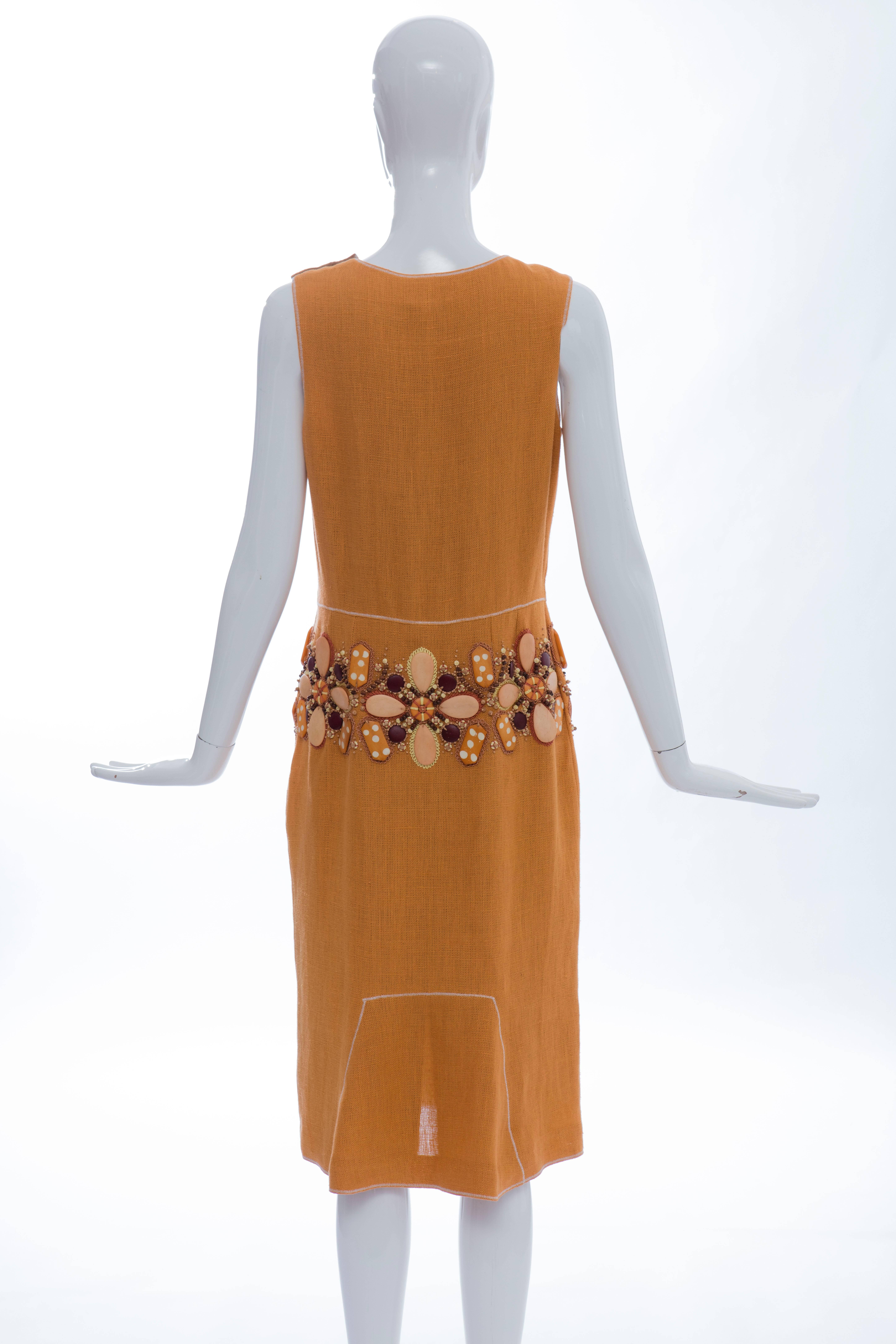 Oscar De la Renta Runway Sleeveless Embroidered Linen Dress, Spring 2006 In New Condition For Sale In Cincinnati, OH