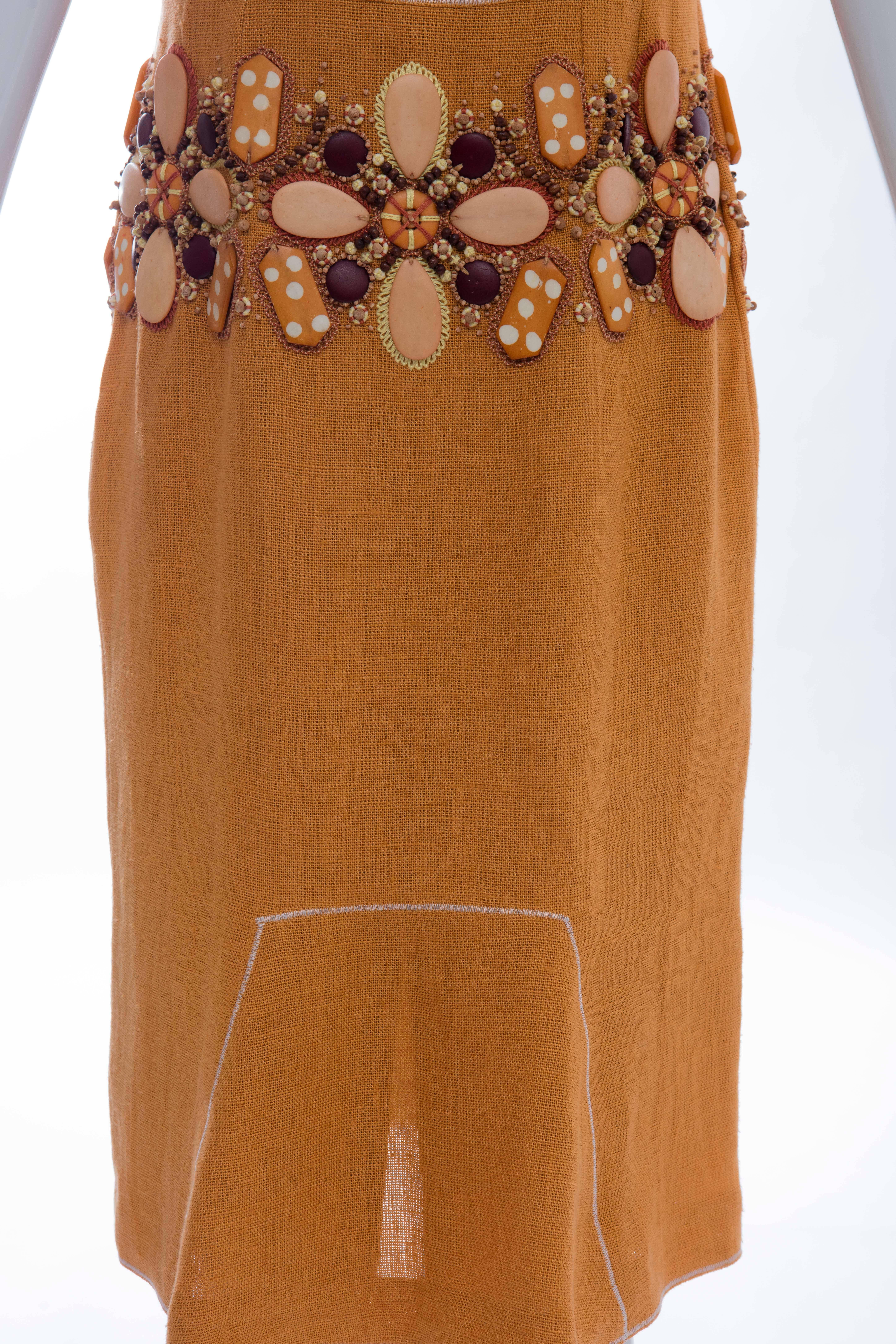 Oscar De la Renta Runway Sleeveless Embroidered Linen Dress, Spring 2006 For Sale 3