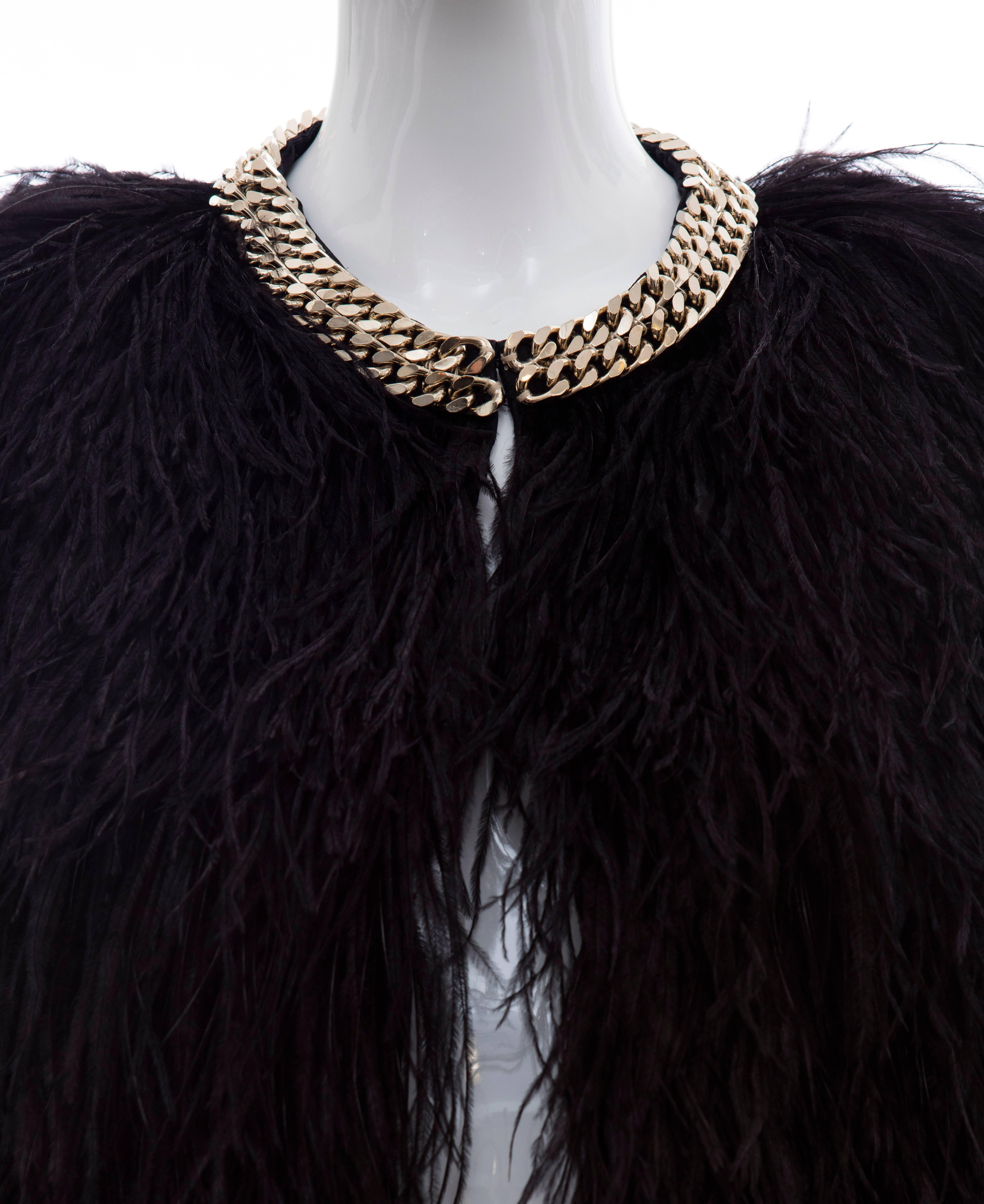 Women's Givenchy Black Ostrich Feather Jacket With Gold Chain Trim Collar