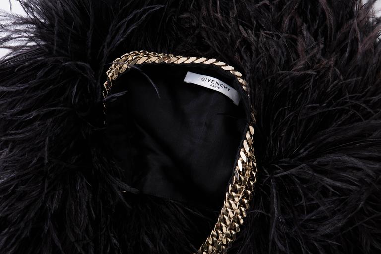 Givenchy Black Ostrich Feather Jacket With Gold Chain Trim Collar For ...