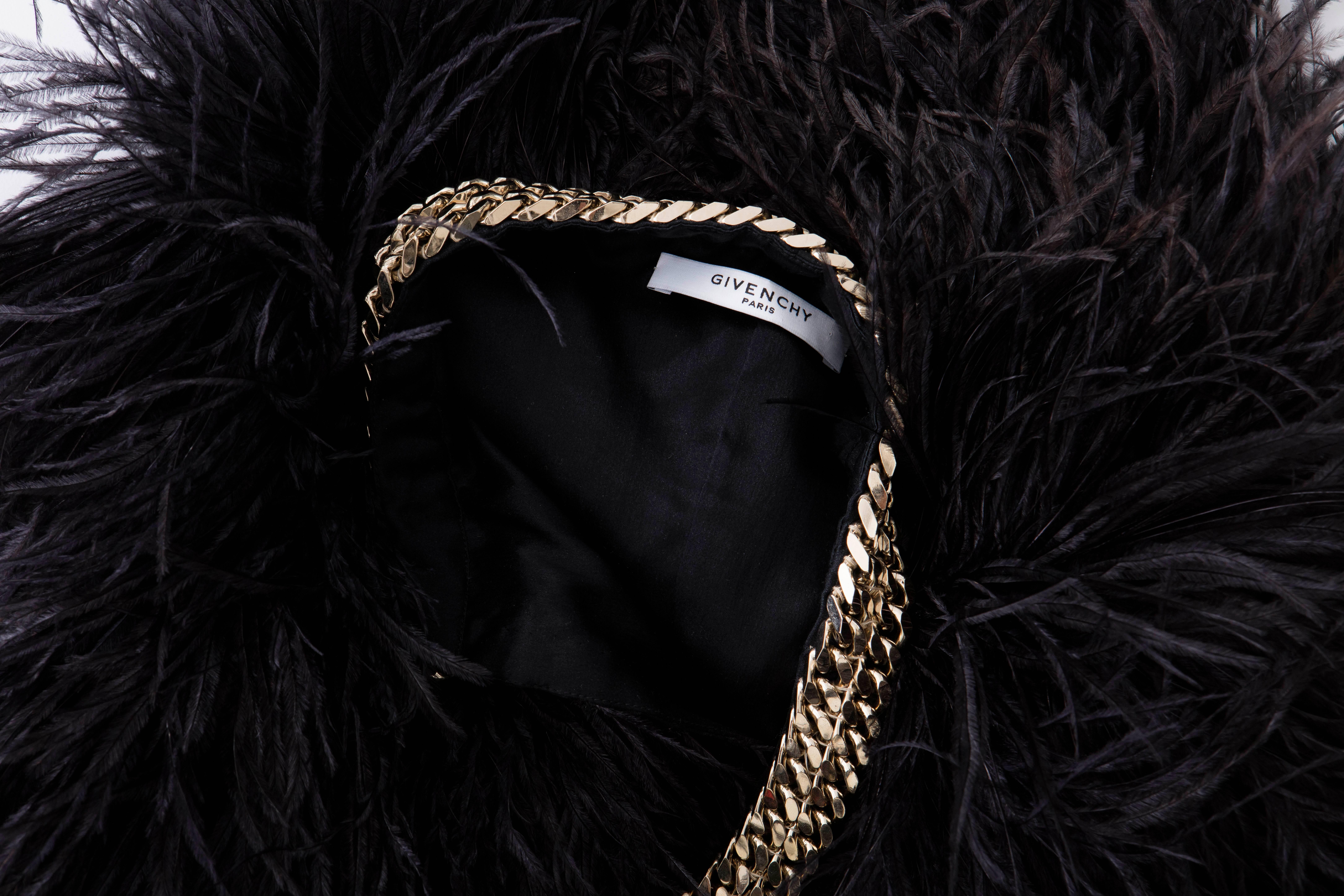 Givenchy Black Ostrich Feather Jacket With Gold Chain Trim Collar 3