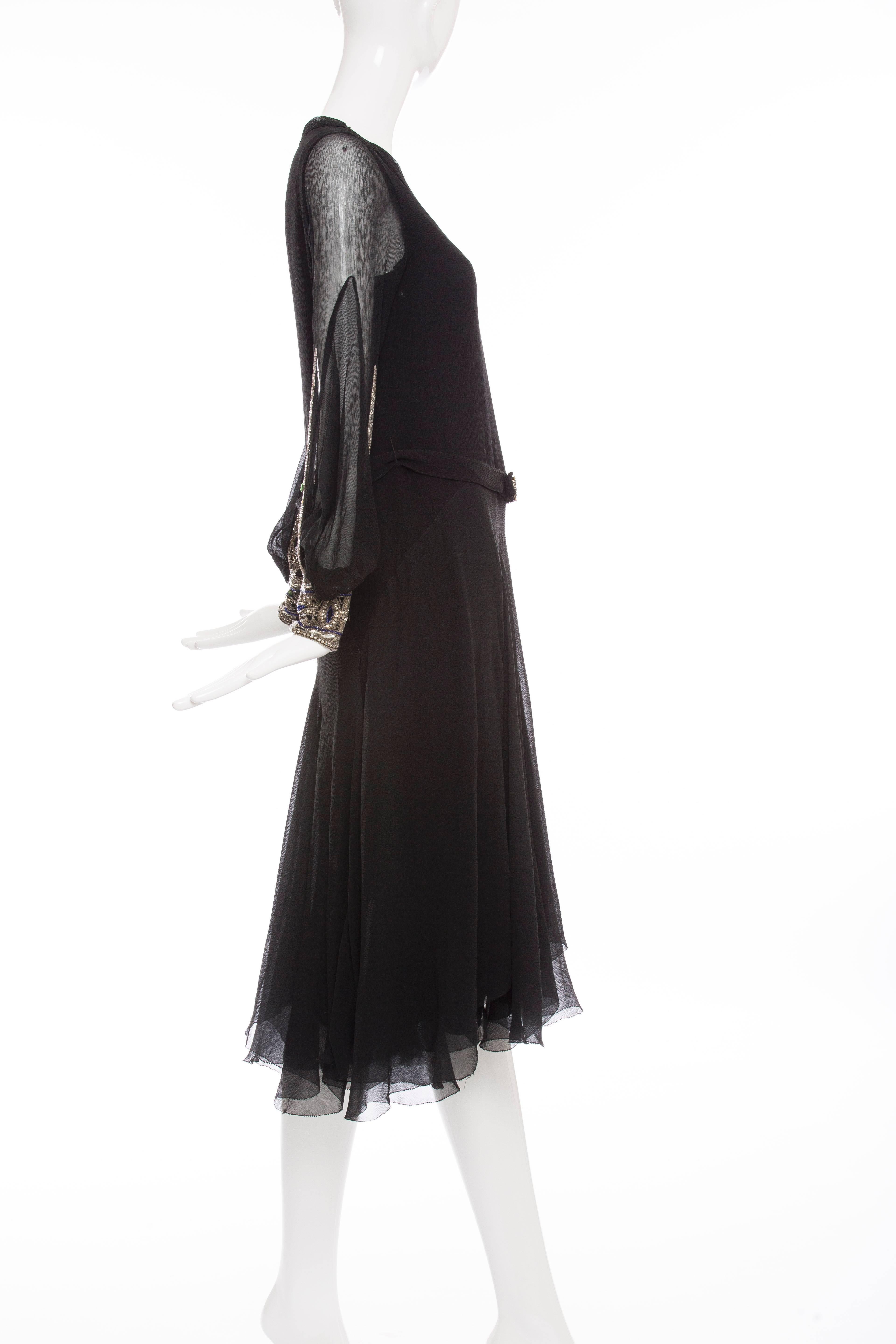 Black Circa 1930's Silk Chiffon Dress  For Sale