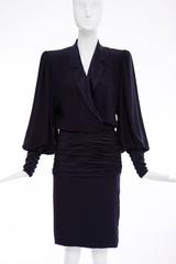 Jean - Louis Scherrer Haute Couture Navy Silk Crepe & Satin Dress, Circa 1980's