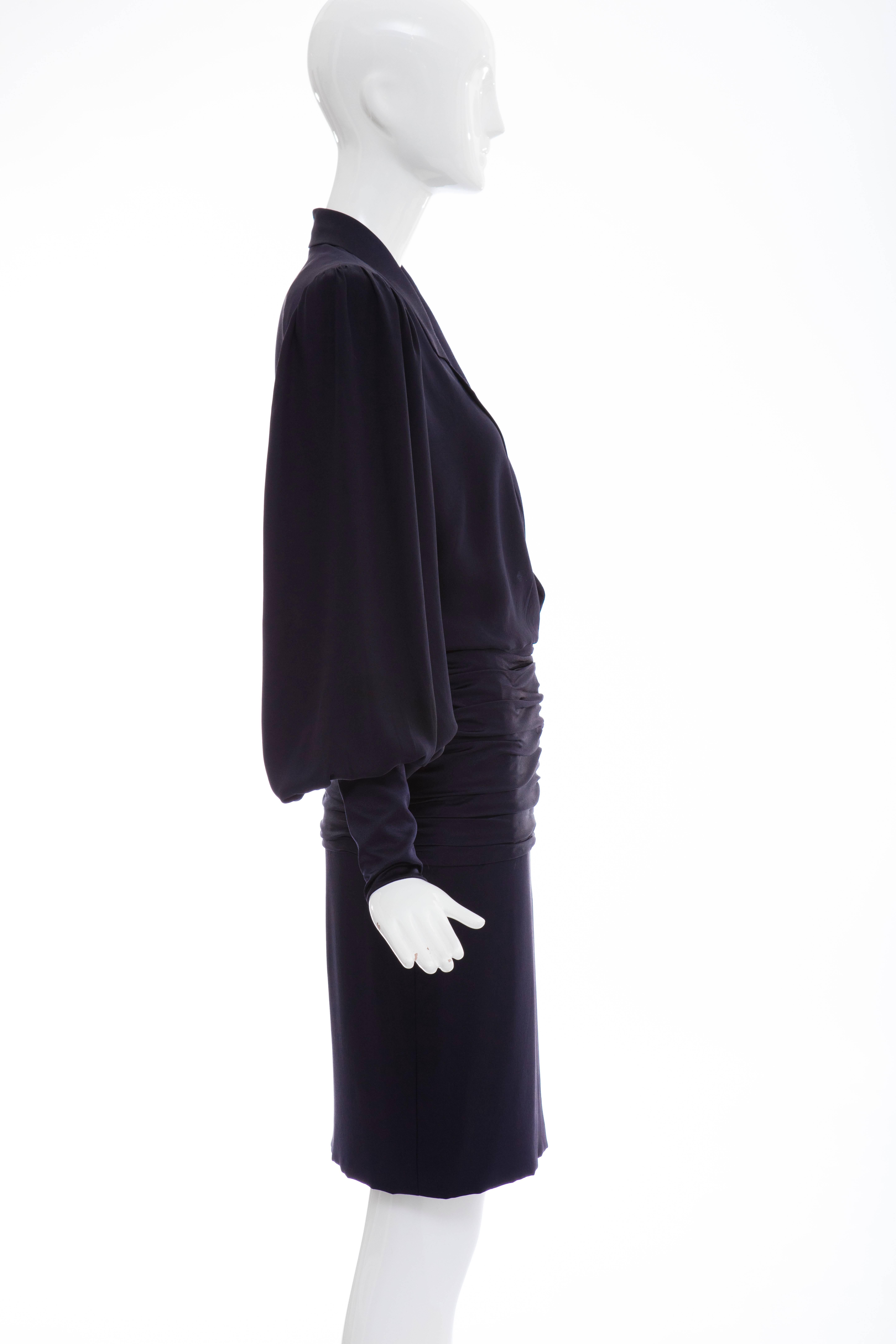 Jean - Louis Scherrer Haute Couture Navy Silk Crepe & Satin Dress, Circa 1980's In Excellent Condition For Sale In Cincinnati, OH