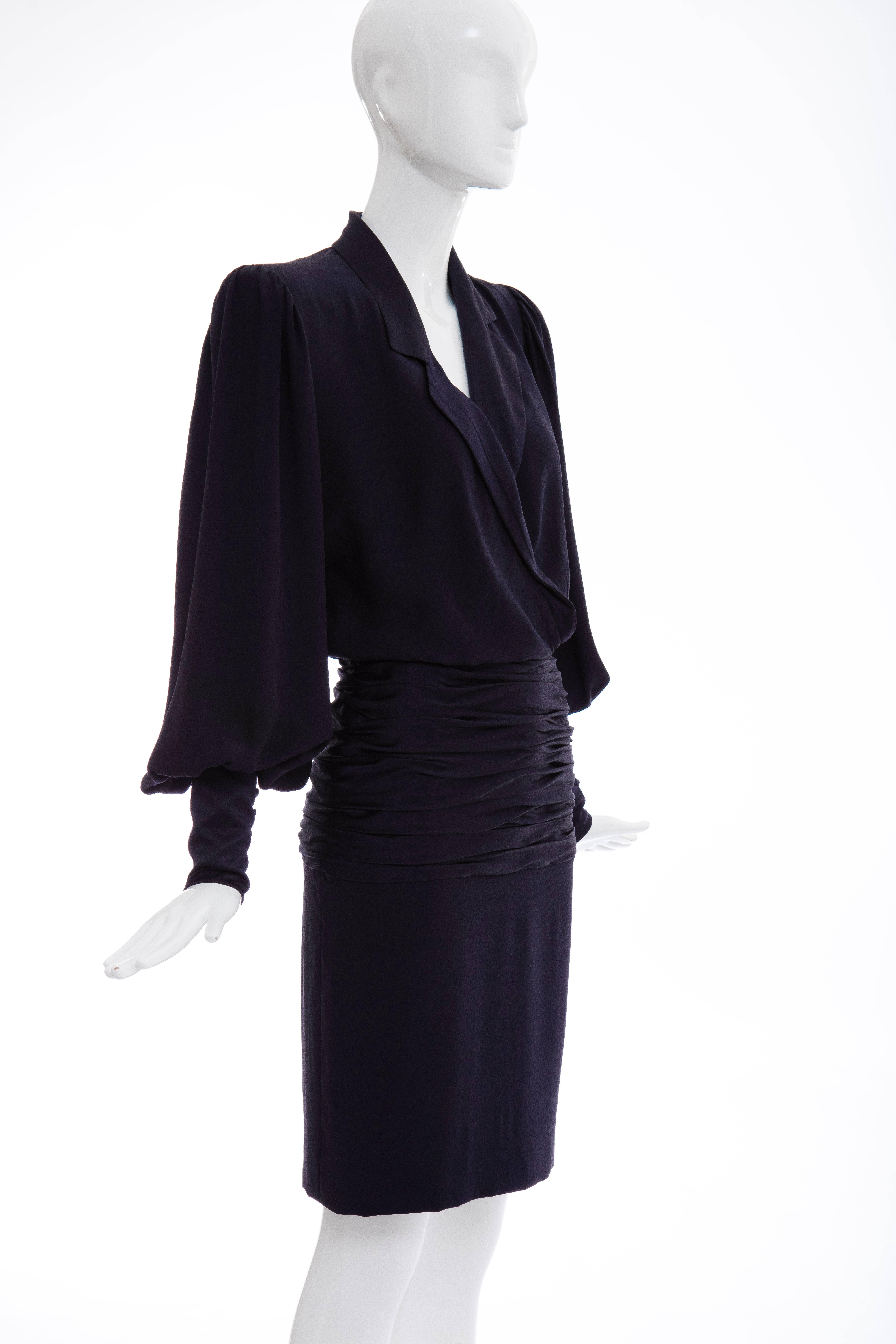 Jean - Louis Scherrer Haute Couture Navy Silk Crepe & Satin Dress, Circa 1980's For Sale 1