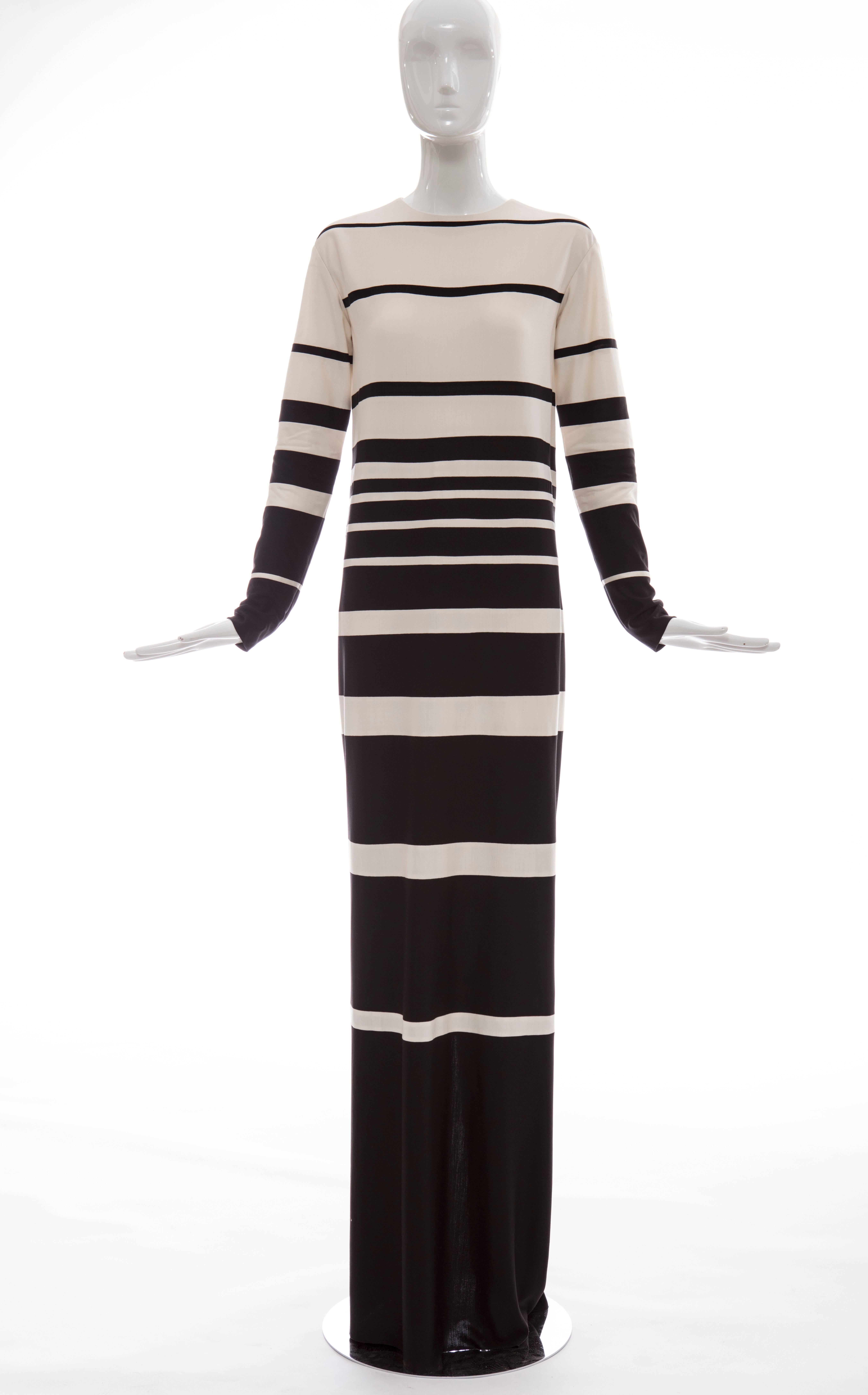 Marc Jacobs, Spring 2013 silk crew neck maxi dress with ascending stripe pattern and concealed zip closure at back.

US 4

Bust 37”, Waist 37”, Hip 38”, Length 65”

