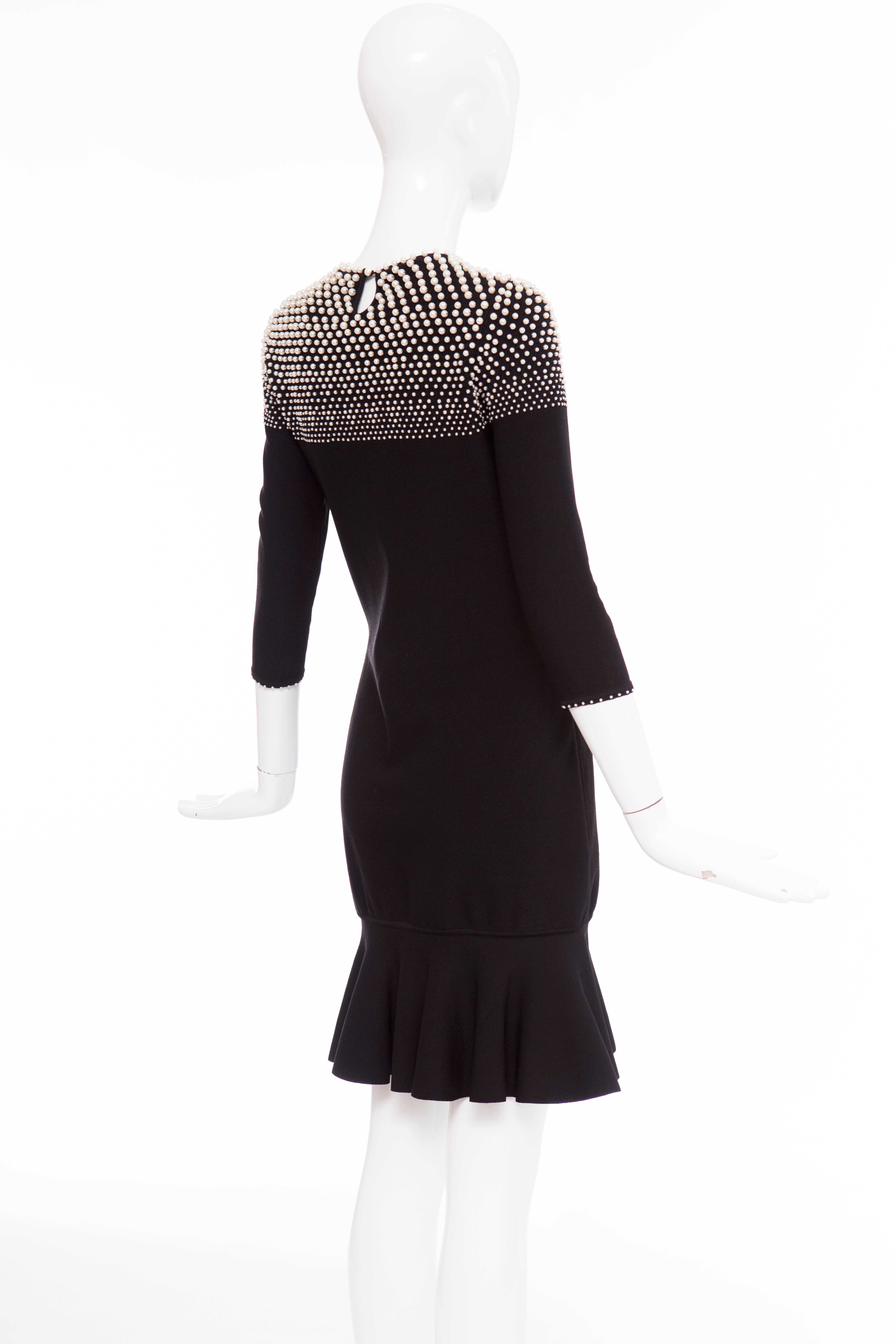 Alexander McQueen Black Knit Dress With Pearl Neckline, Autumn - Winter 2013 For Sale 1