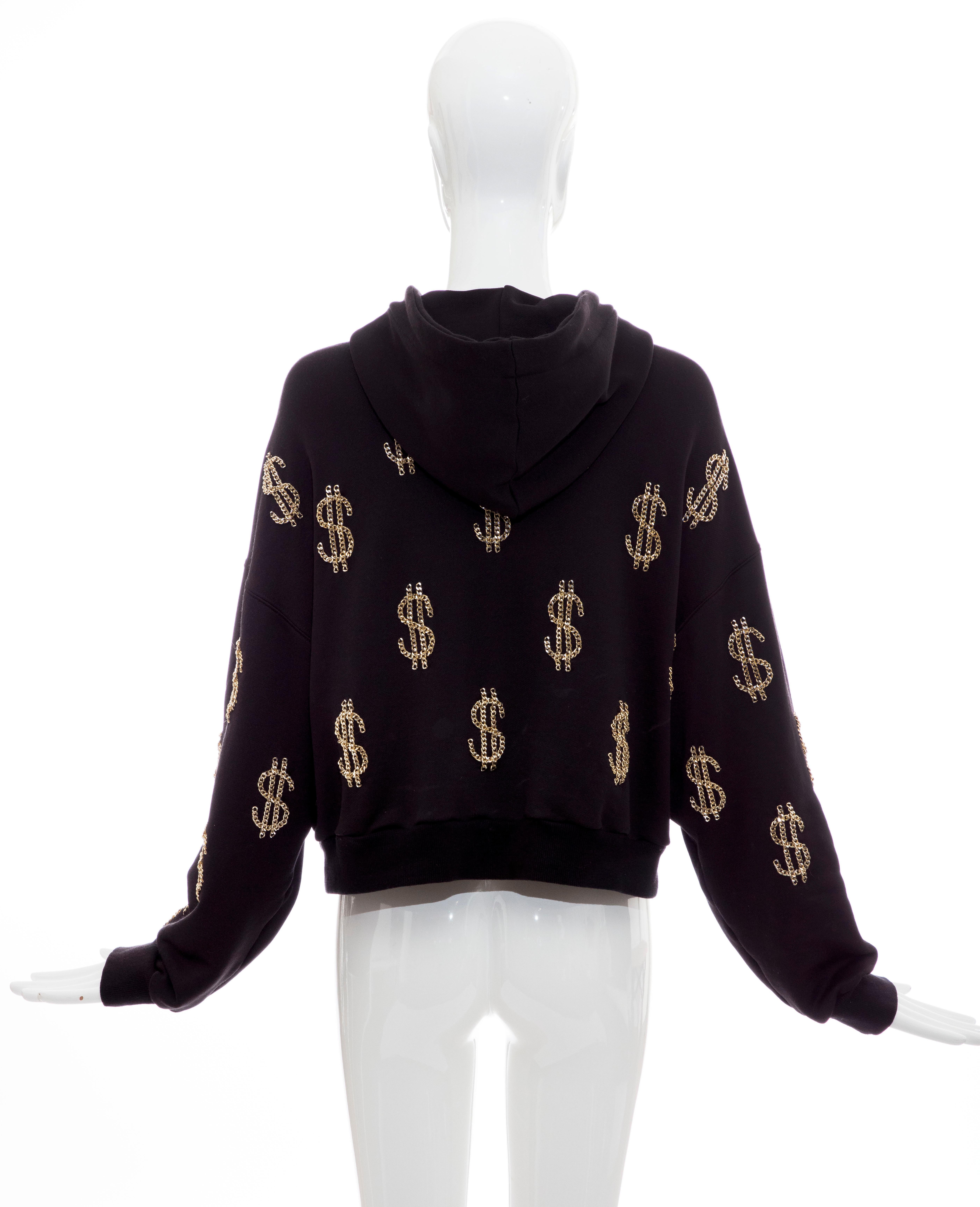 Black Moschino Couture Hoodie With Chain-Link Dollar Sign Appliques