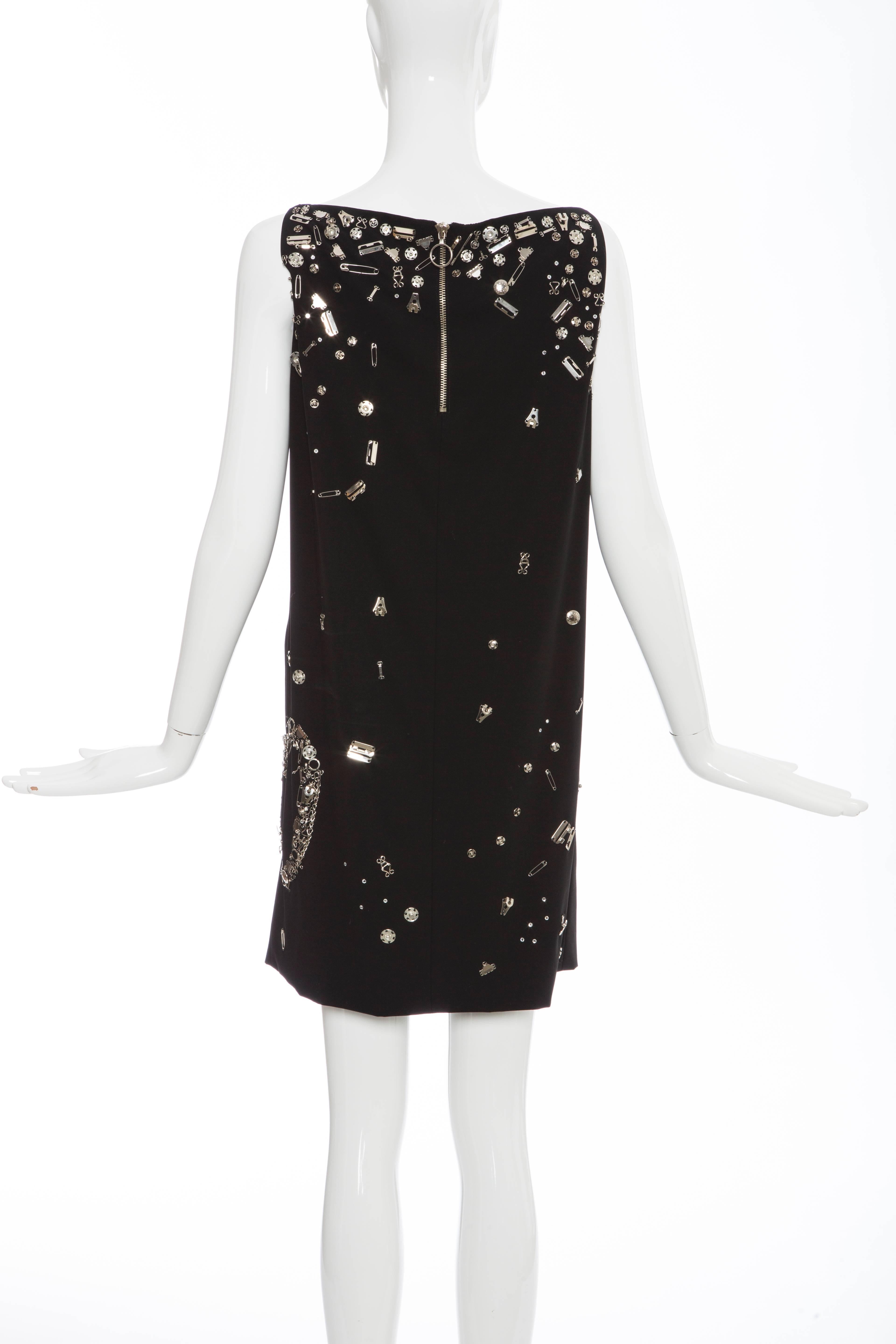 Women's Moschino Couture Runway Black Sleeveless Safety Pin Embellished Dress, Fall 2009