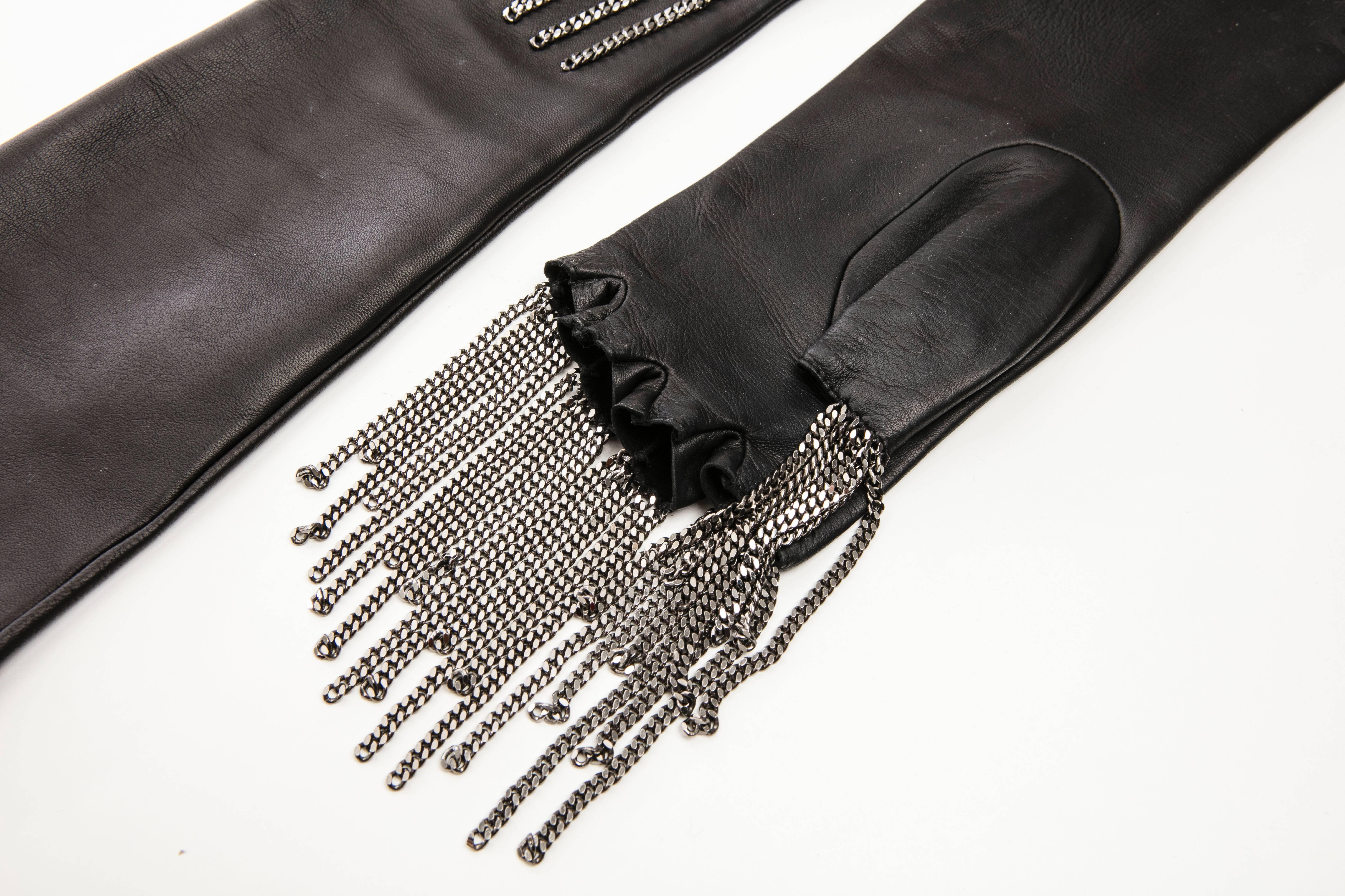 Chanel Black Lambskin Fingerless Gloves With Gunmetal Fringe Chain, Fall 2008 1