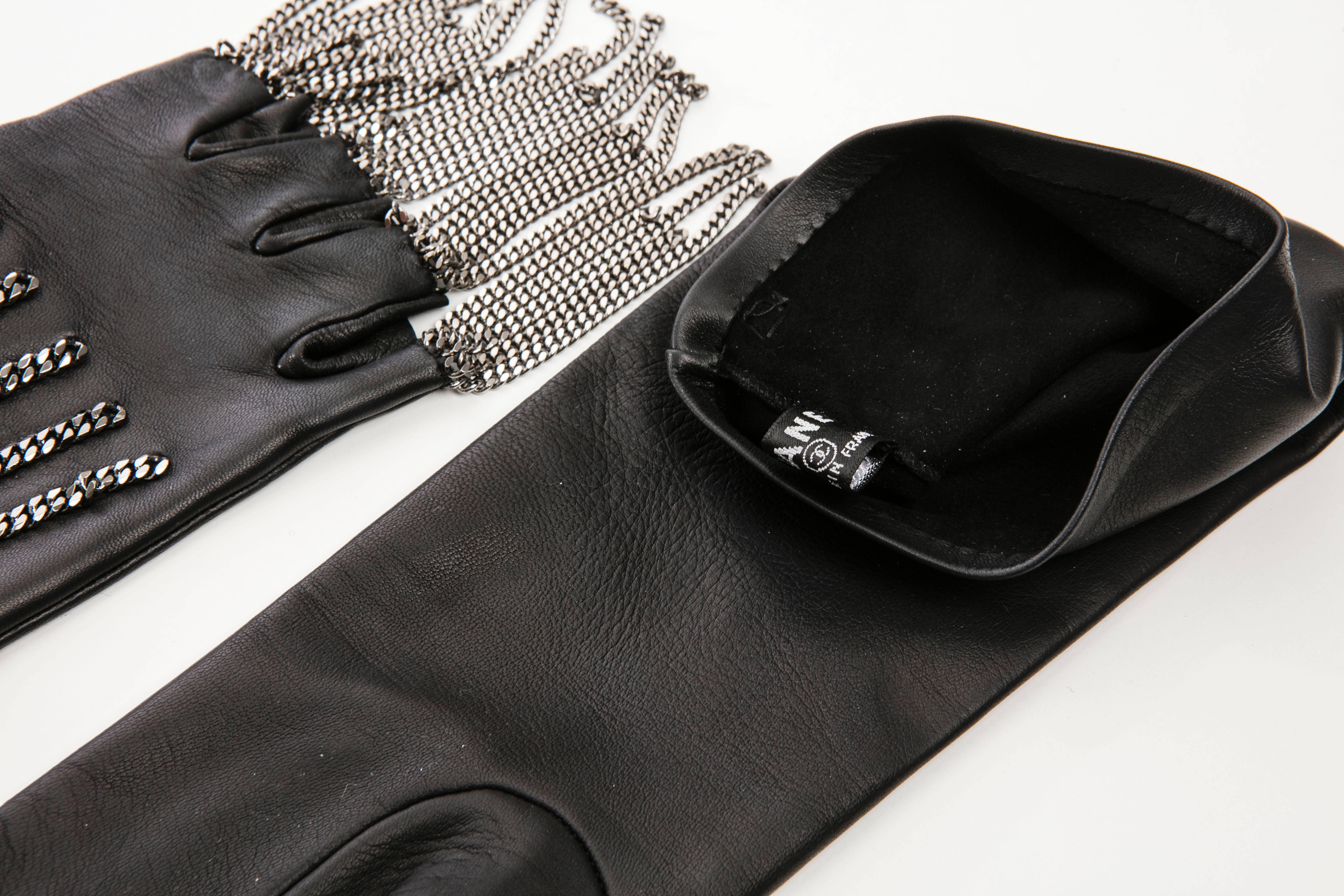 Women's Chanel Black Lambskin Fingerless Gloves With Gunmetal Fringe Chain, Fall 2008 
