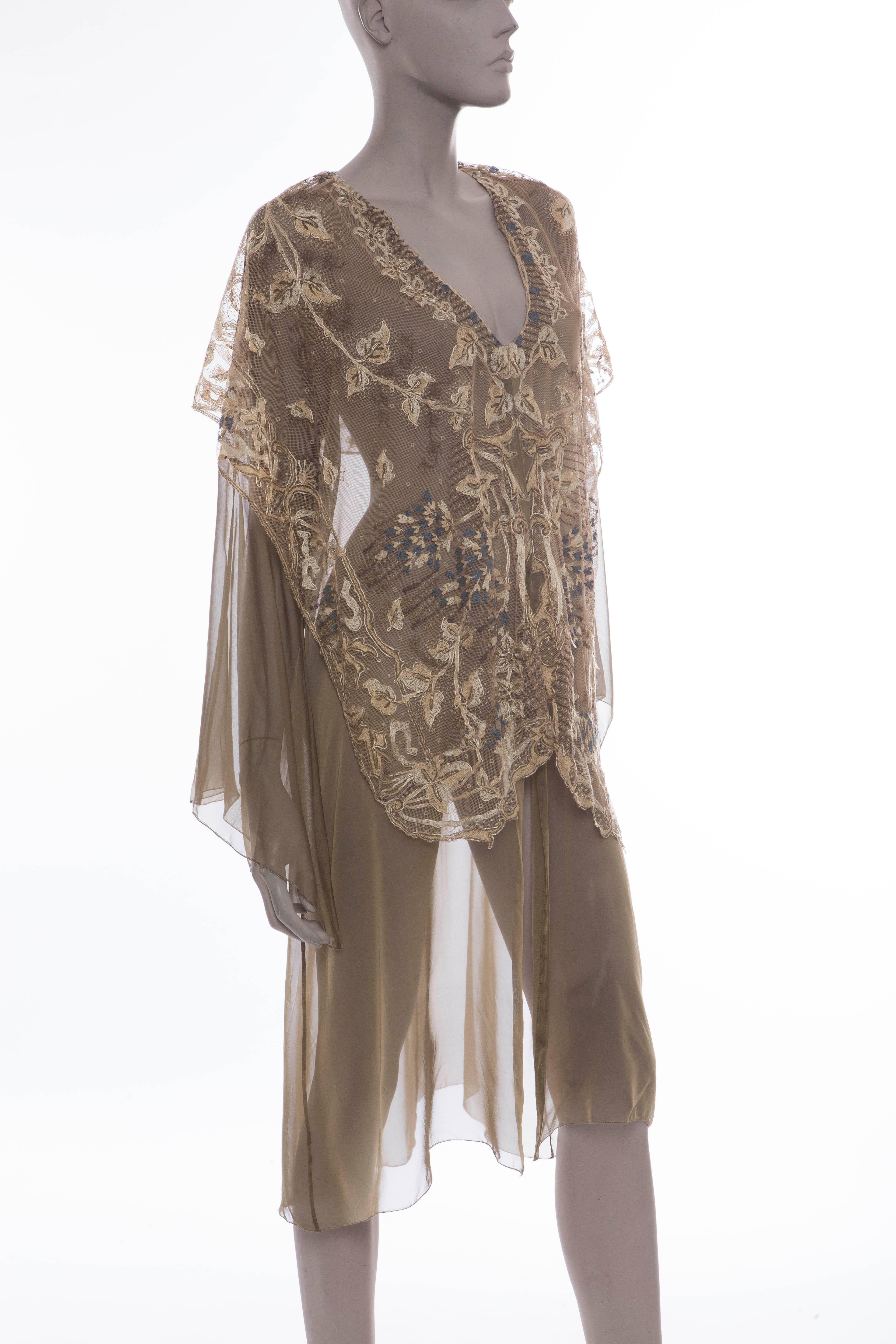 Brown Circa 1930's Silk Chiffon and Lace