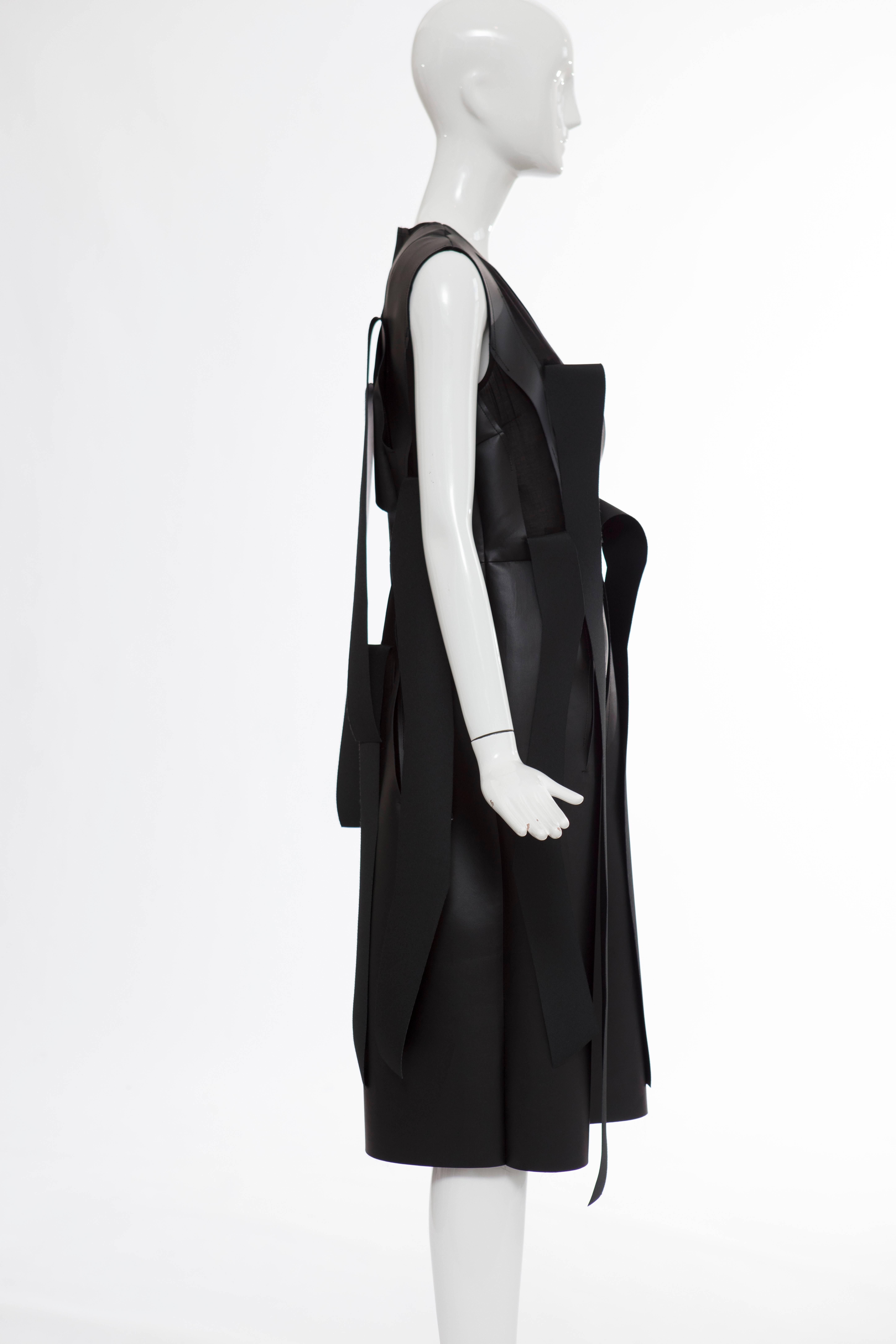 Women's Comme des Garcons Black Synthetic Leather With Cutout Strips Dress, Circa 2014