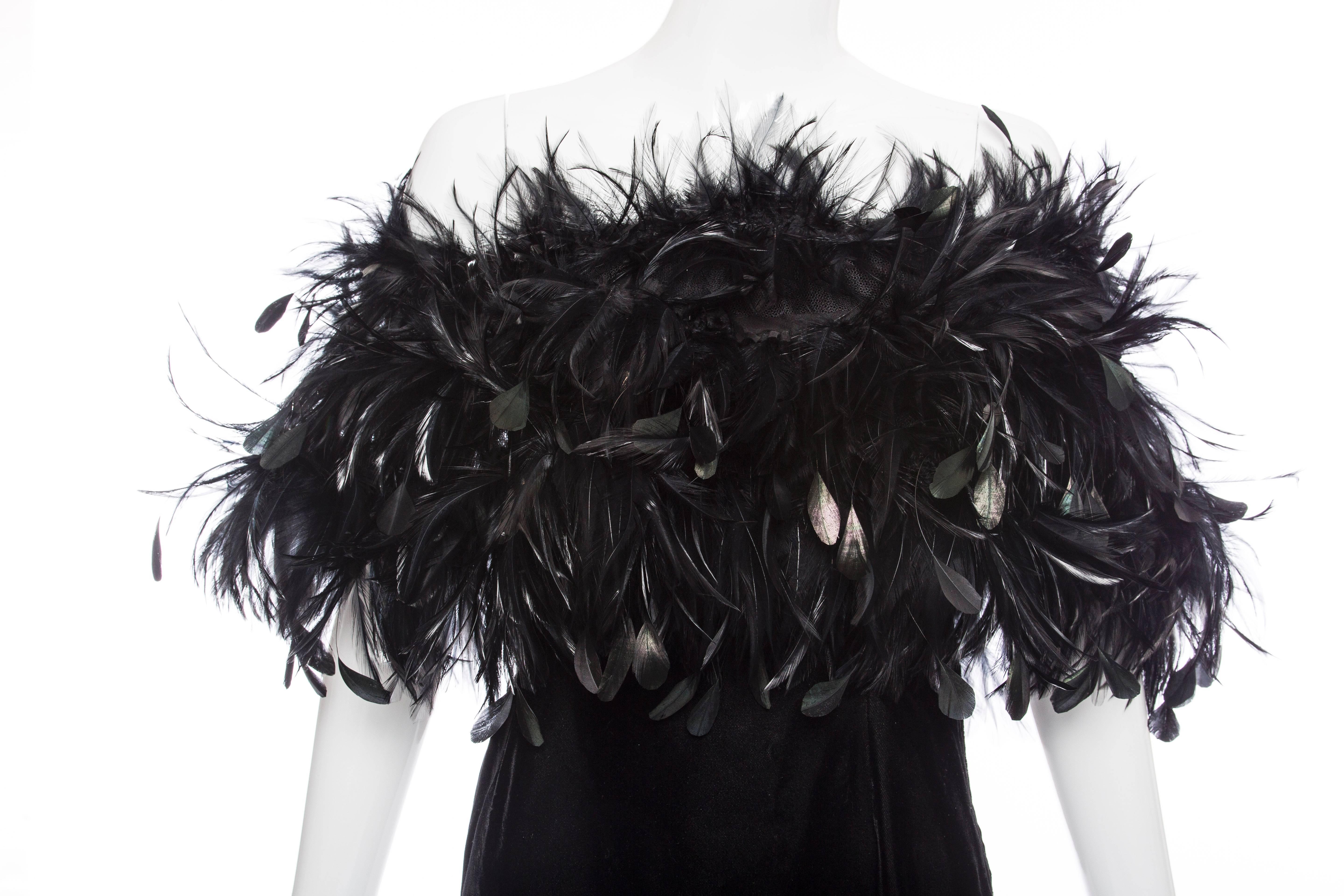 Givenchy Haute Couture Velvet Dress With Maison Lemarié Feathers, Circa 1980's In Excellent Condition In Cincinnati, OH