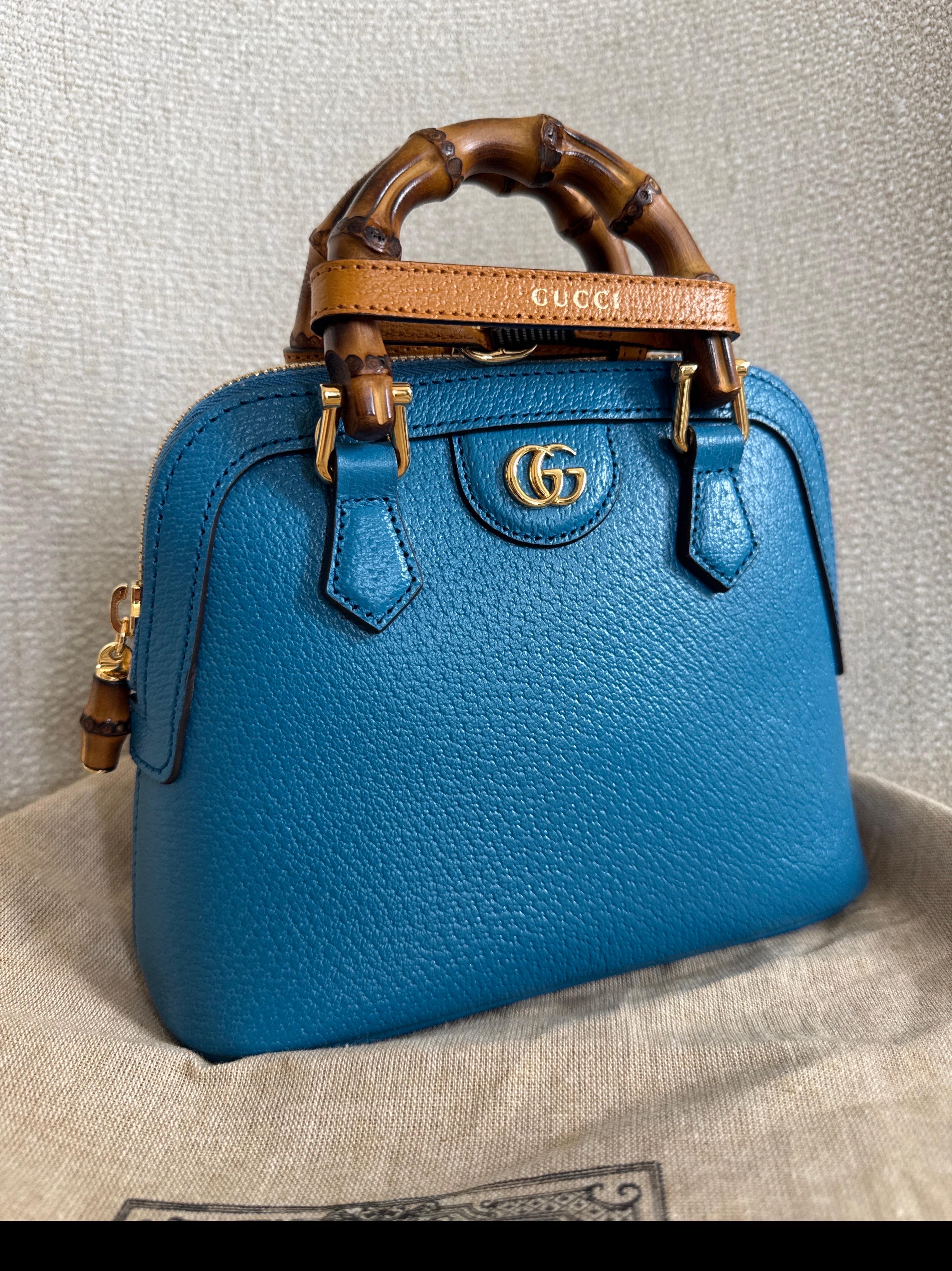 Gucci Diana Mini Blue Leather Tote Bag For Sale 5
