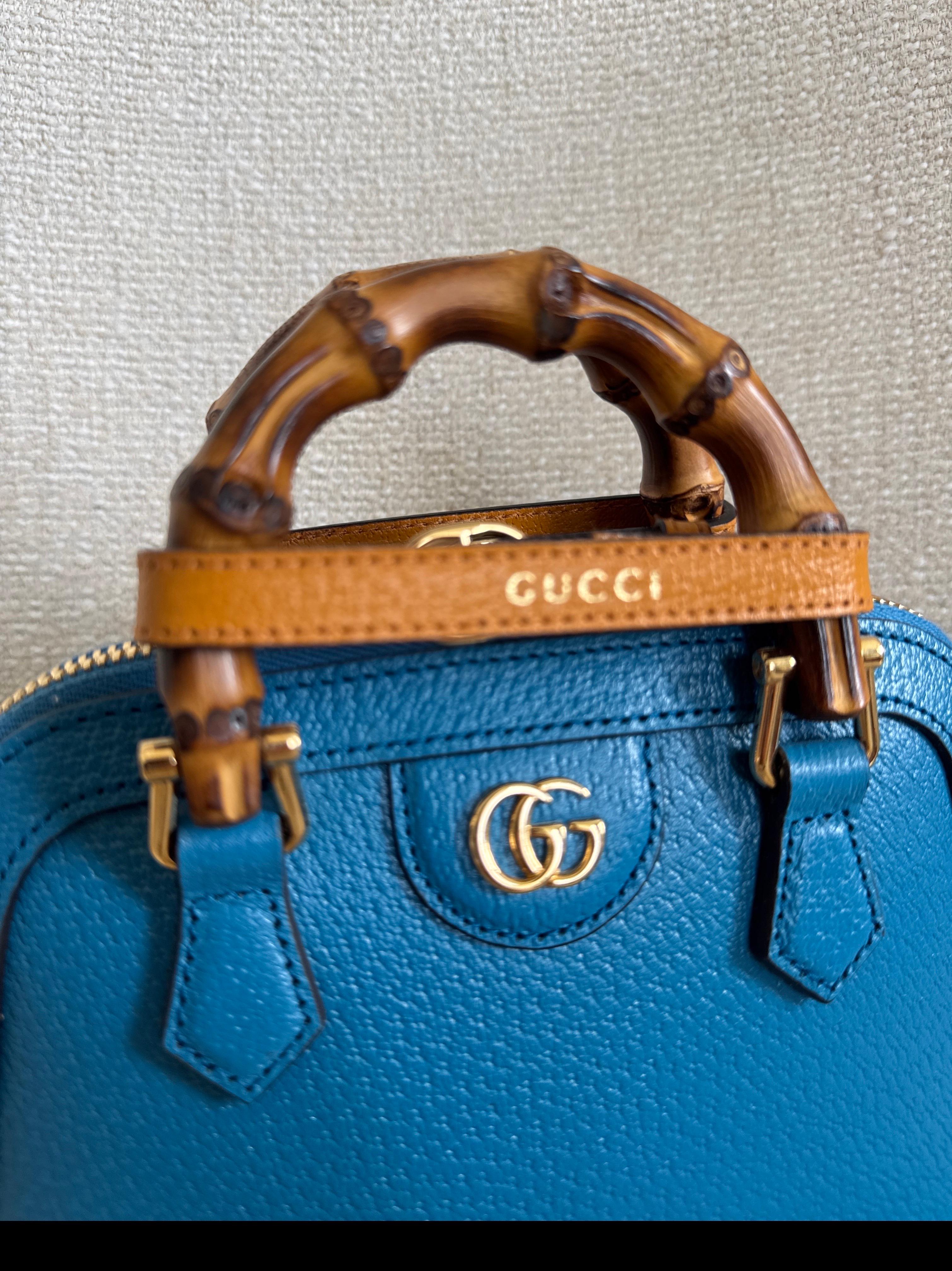 Gucci Diana Mini Blue Leather Tote Bag For Sale 6