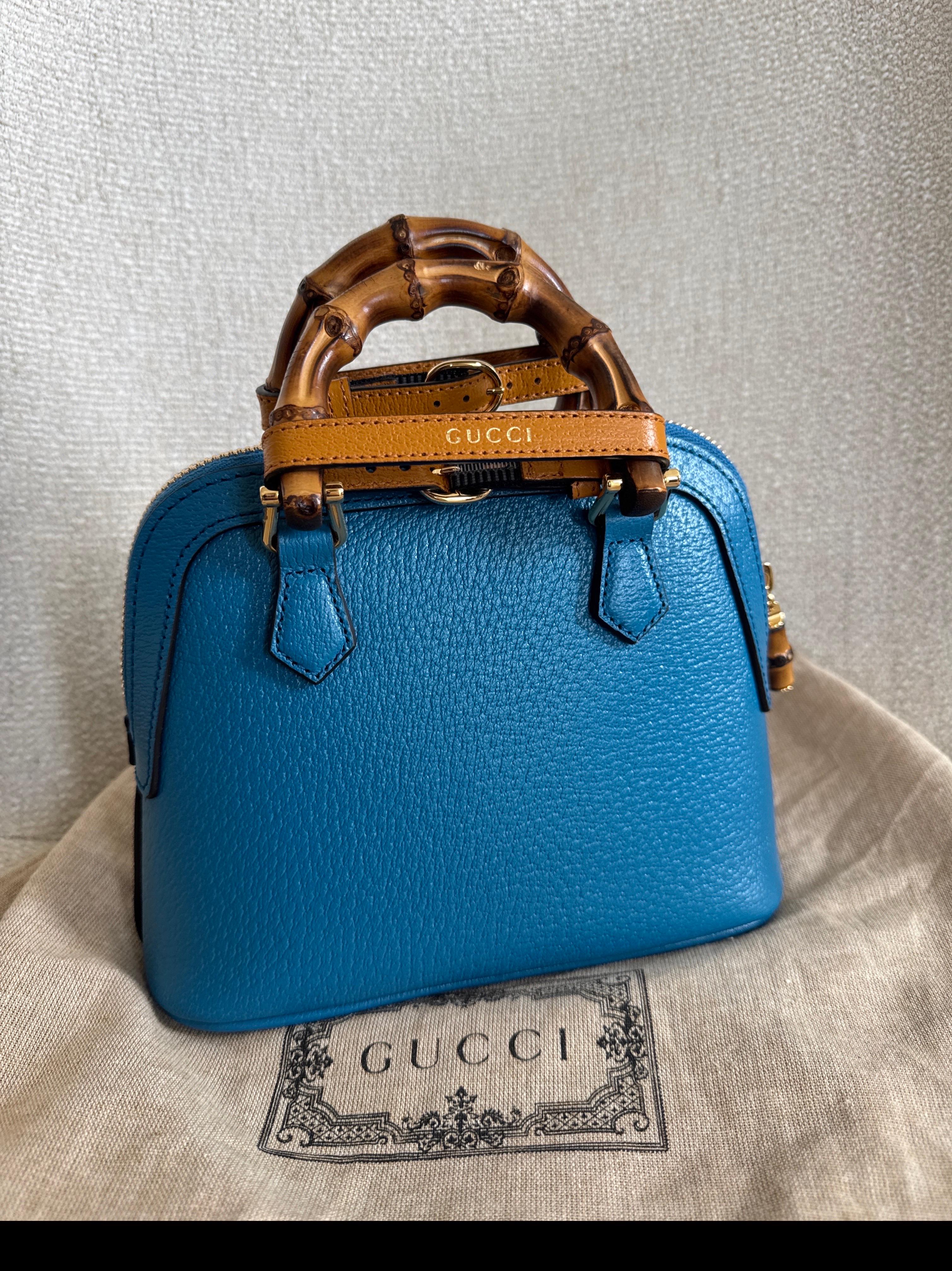 Gucci Diana Mini Blue Leather Tote Bag For Sale 8