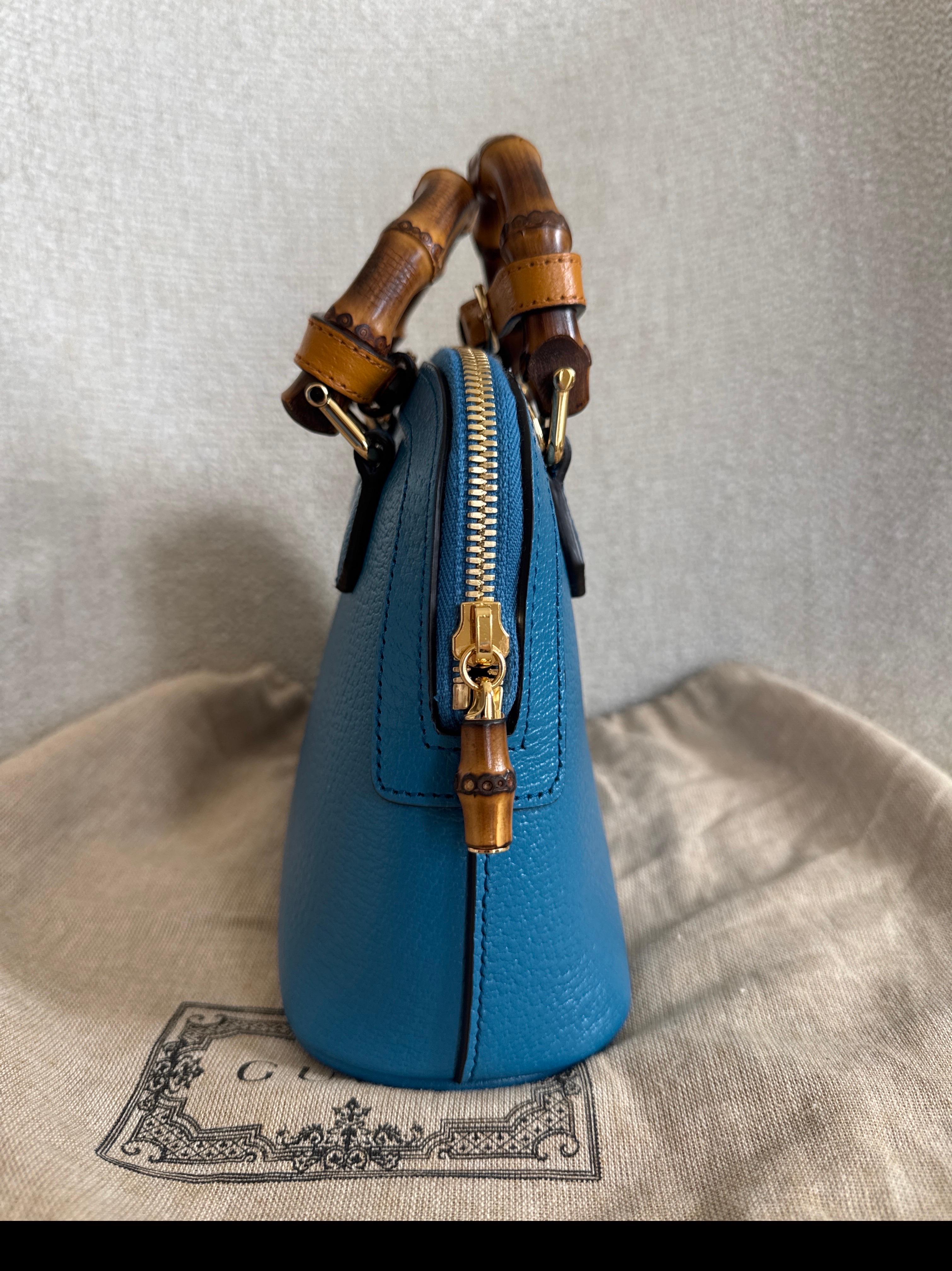 Gucci Diana Mini Blue Leather Tote Bag For Sale 9