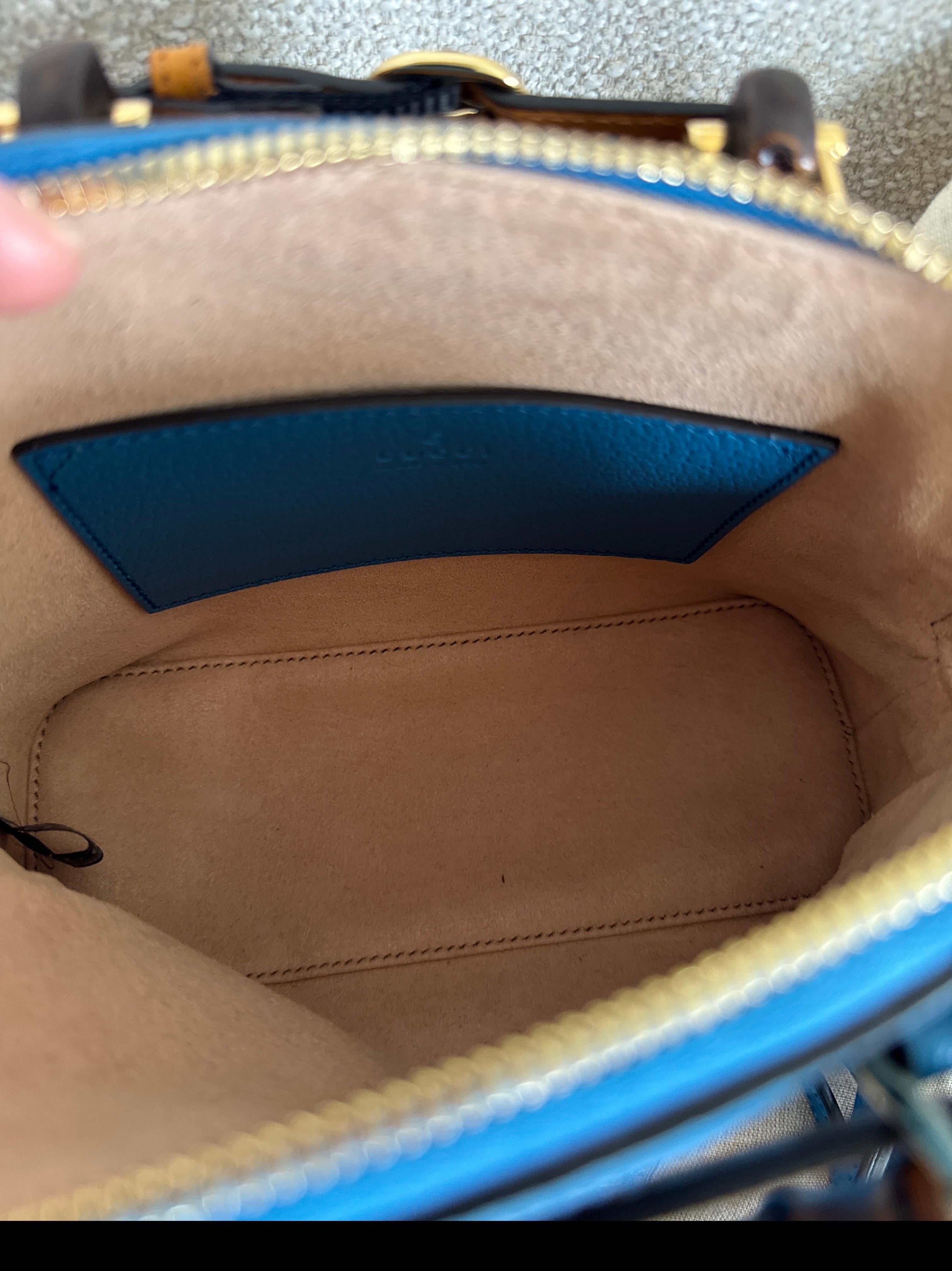 Gucci Diana Mini Blue Leather Tote Bag For Sale 10