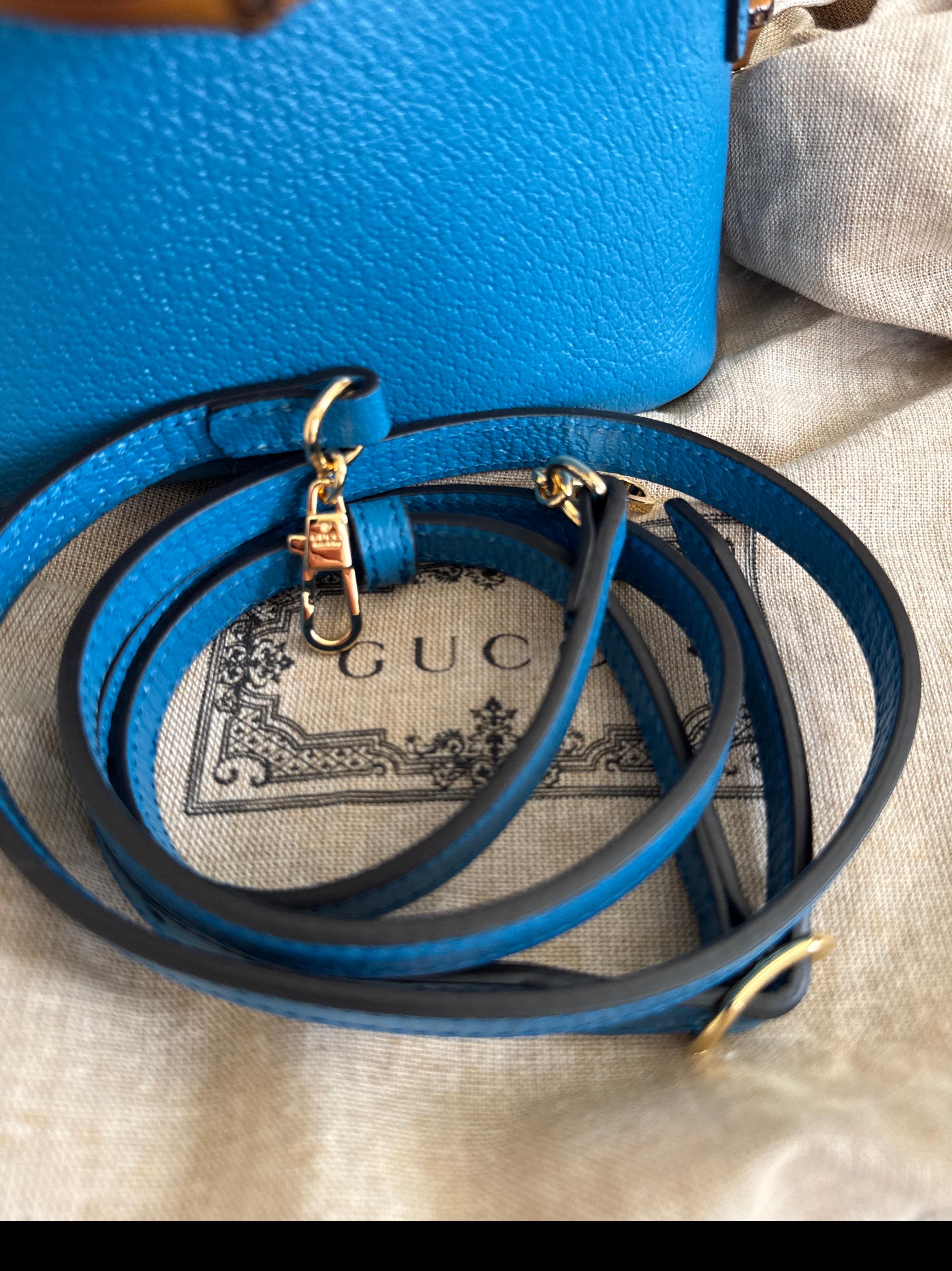 Gucci Diana Mini Blue Leather Tote Bag For Sale 12