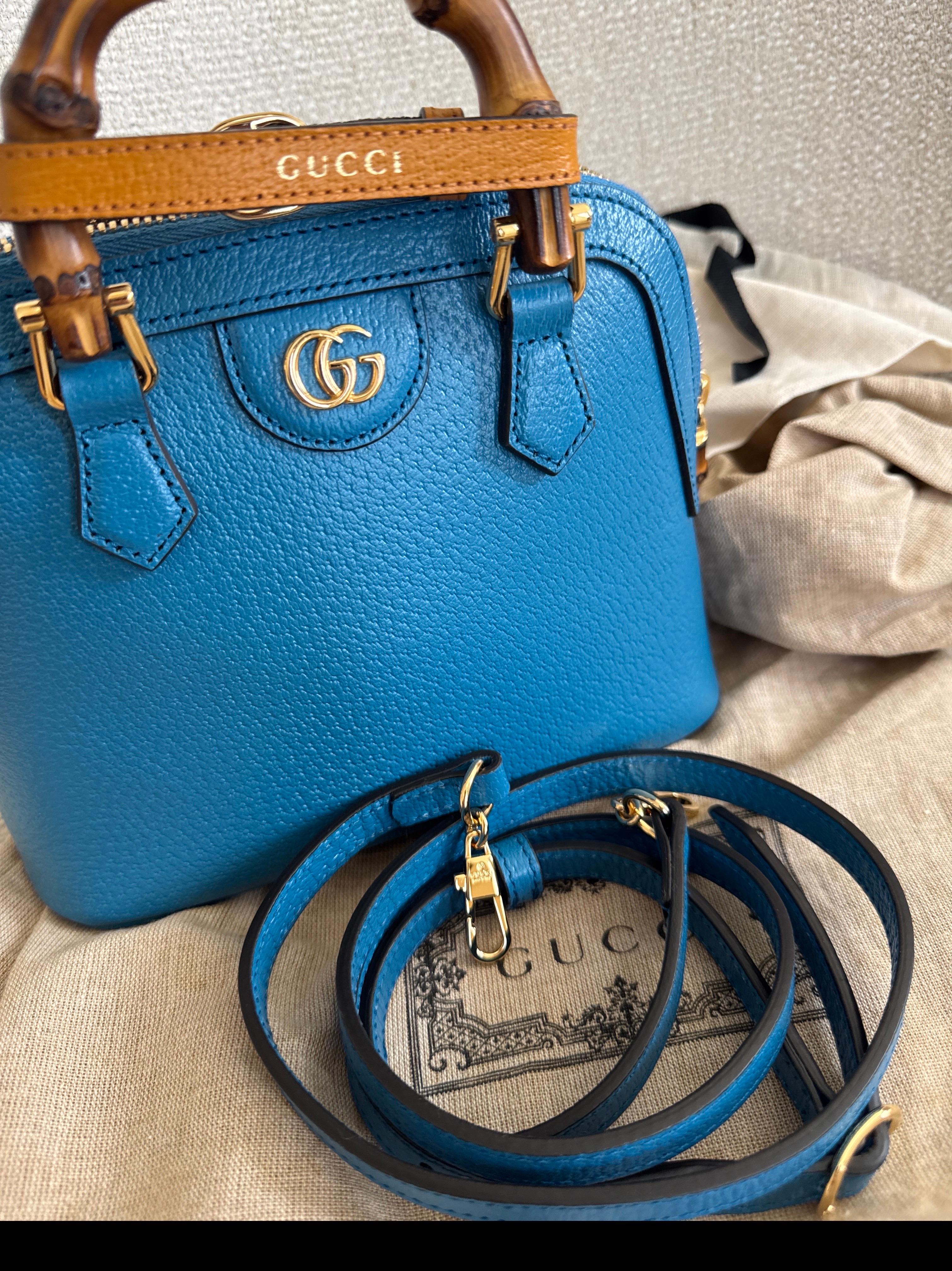 Gucci Diana Mini Blue Leather Tote Bag For Sale 13