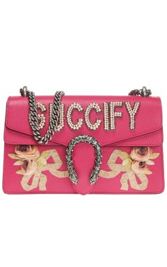 New Gucci Pink Leather Pearl Embellished Dionysus Shoulder Bag Collectible
