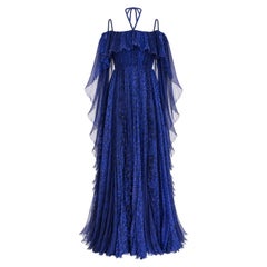 NEW Ralph & Russo Archival Blue Silk Pleated Ball Gown size FR 38