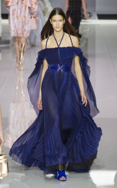 NEW Ralph & Russo Archival Blue Silk Pleated Ball Gown size FR 38