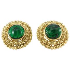 Yves Saint Laurent Green Gripoix Gold-Plated Earrings, by Goossens - 1980s 4