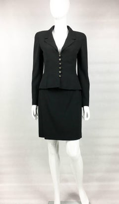 1997 Chanel Black Wool Skirt Suit