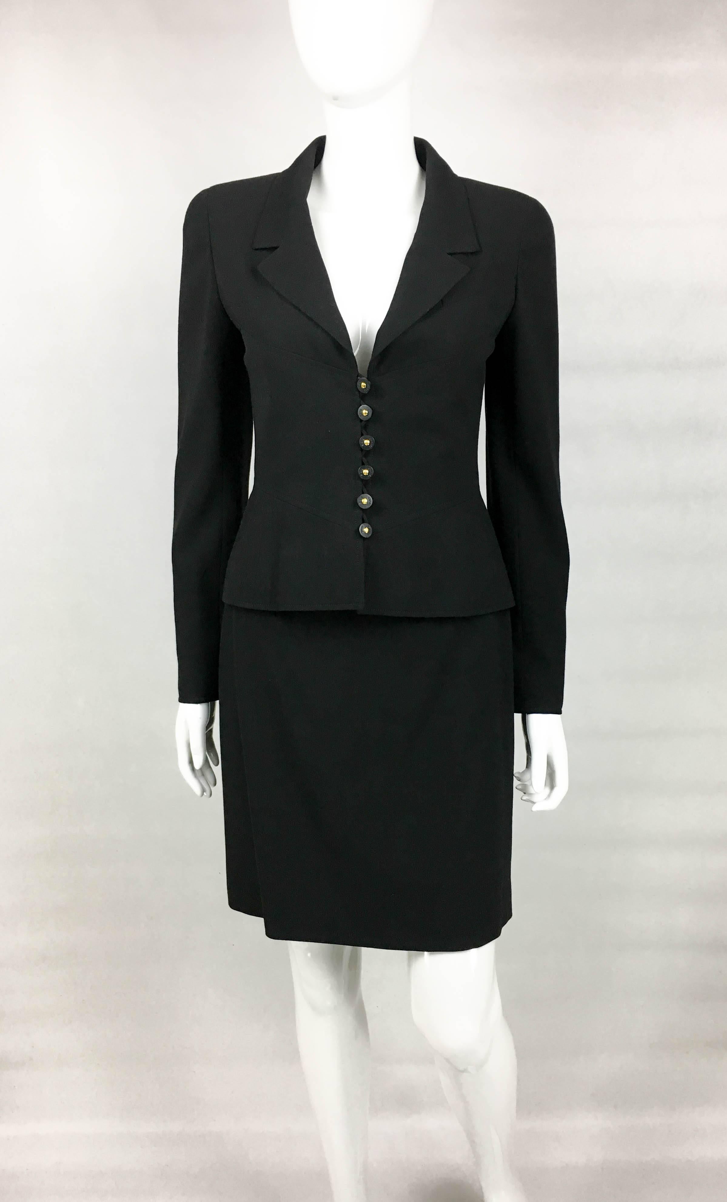 1997 Chanel Black Wool Skirt Suit In Excellent Condition For Sale In London, Chelsea