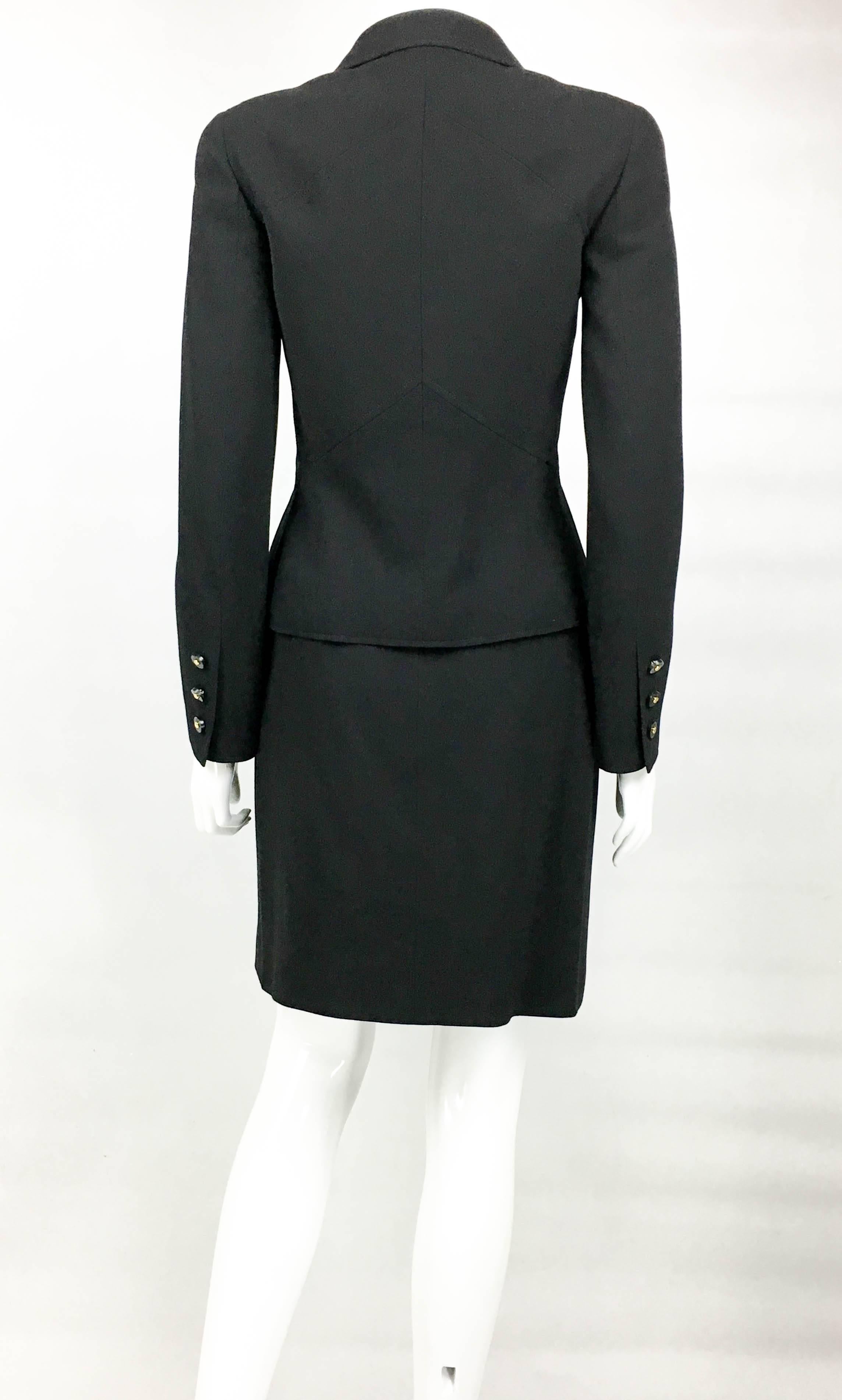 1997 Chanel Black Wool Skirt Suit For Sale 4