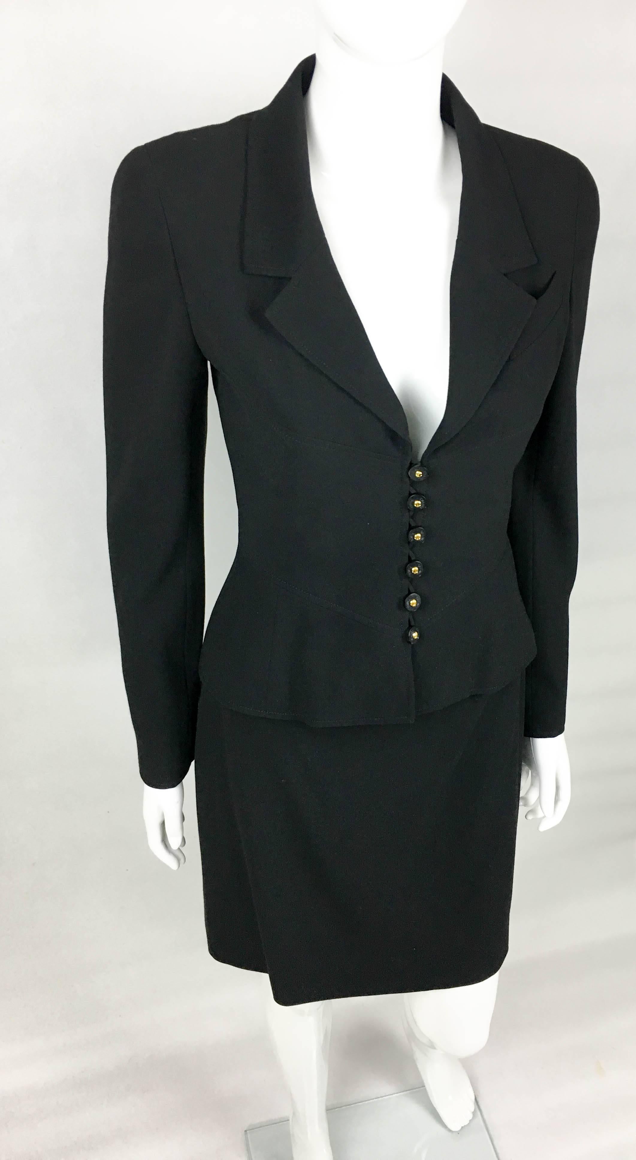 1997 Chanel Black Wool Skirt Suit For Sale 1