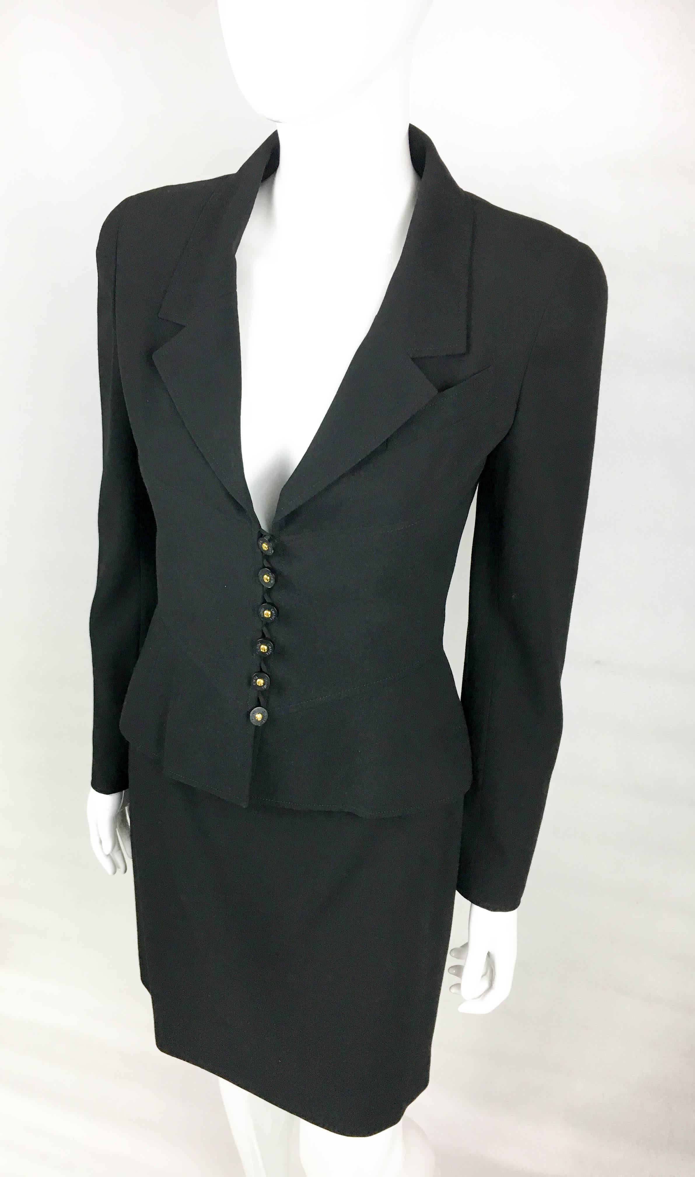 1997 Chanel Black Wool Skirt Suit For Sale 2