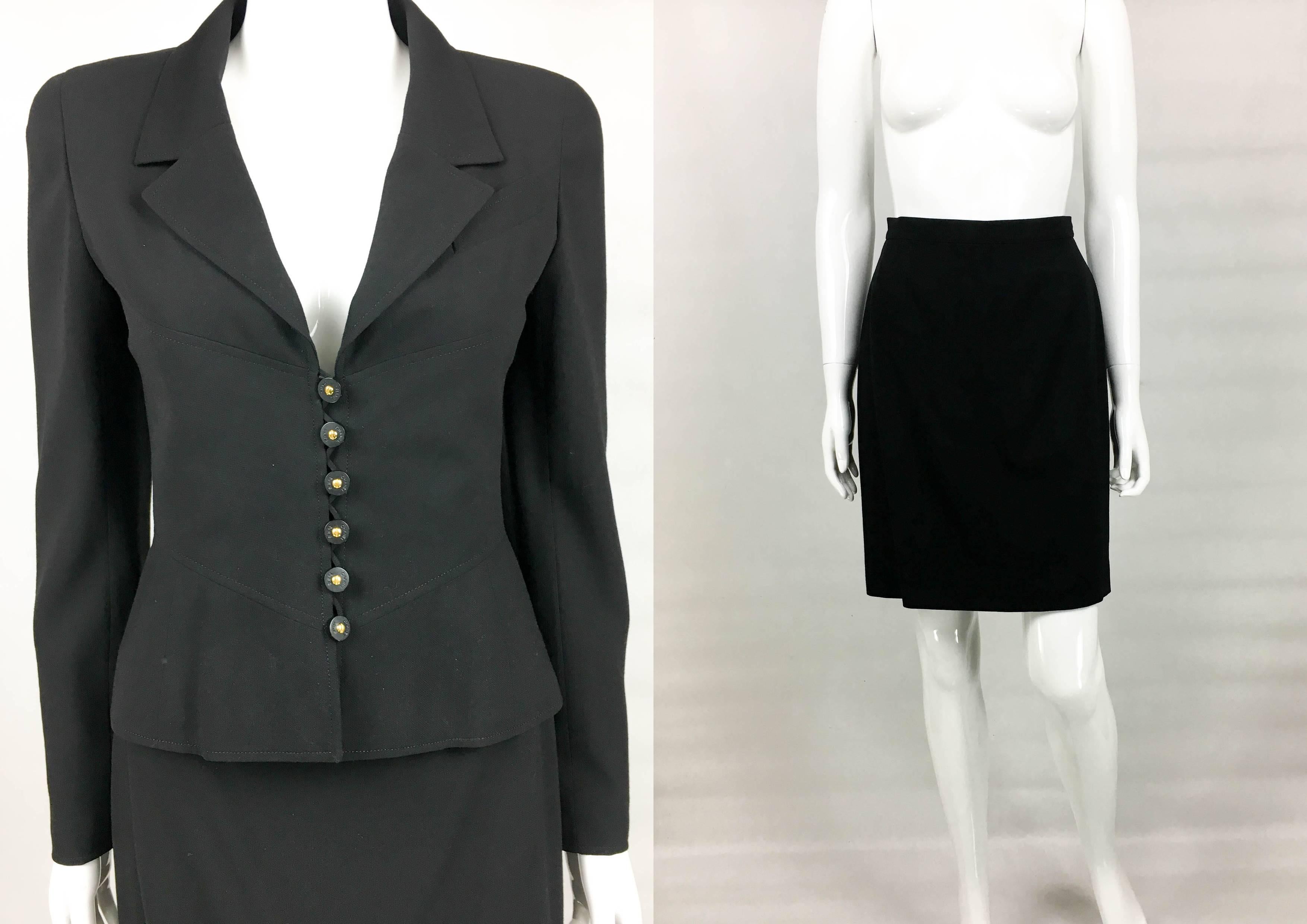 1997 Chanel Black Wool Skirt Suit For Sale 5