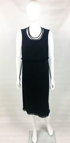 2012 Chanel Black Wool Dress With Fringing Detail
