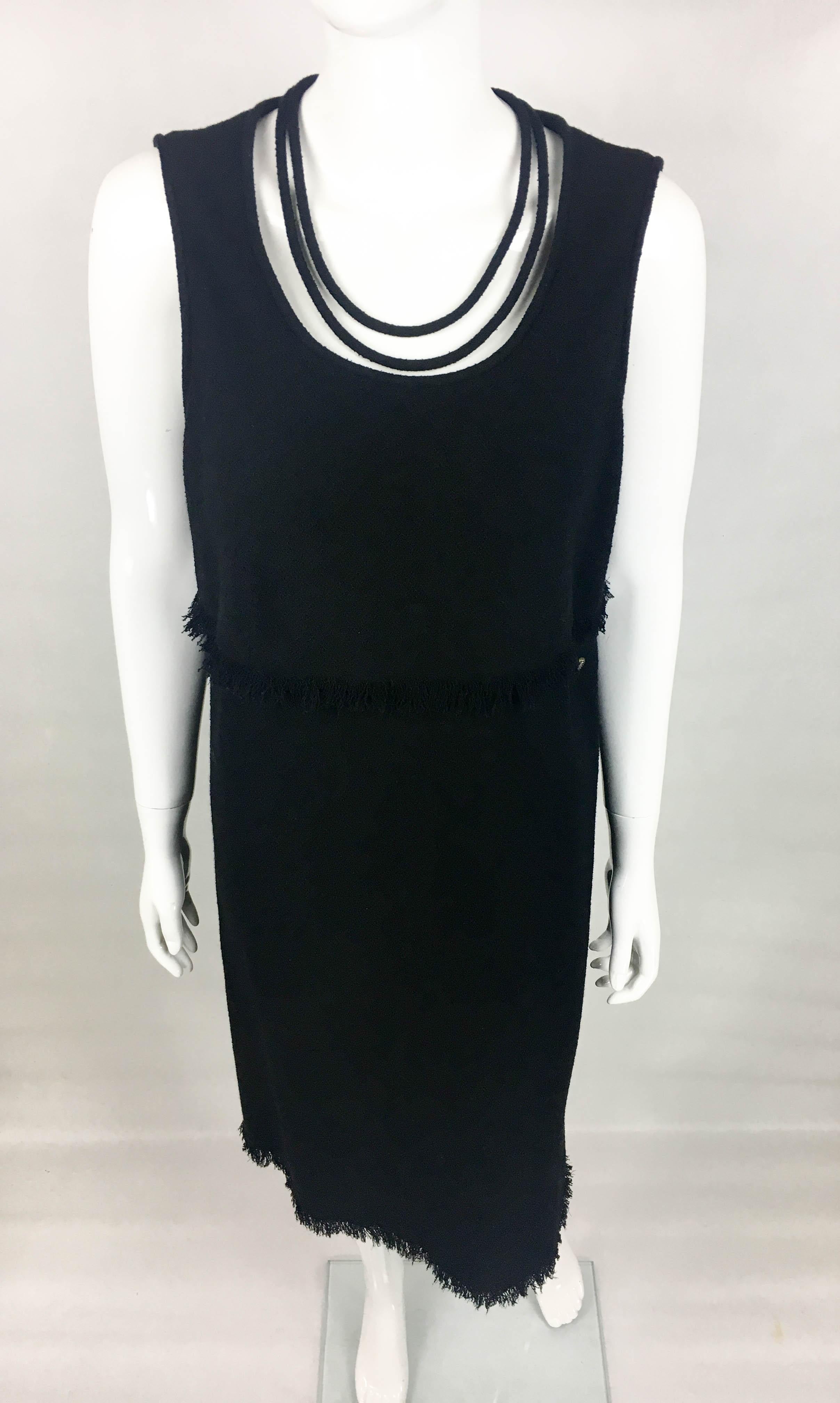 Women's 2012 Chanel Black Wool Dress With Fringing Detail For Sale