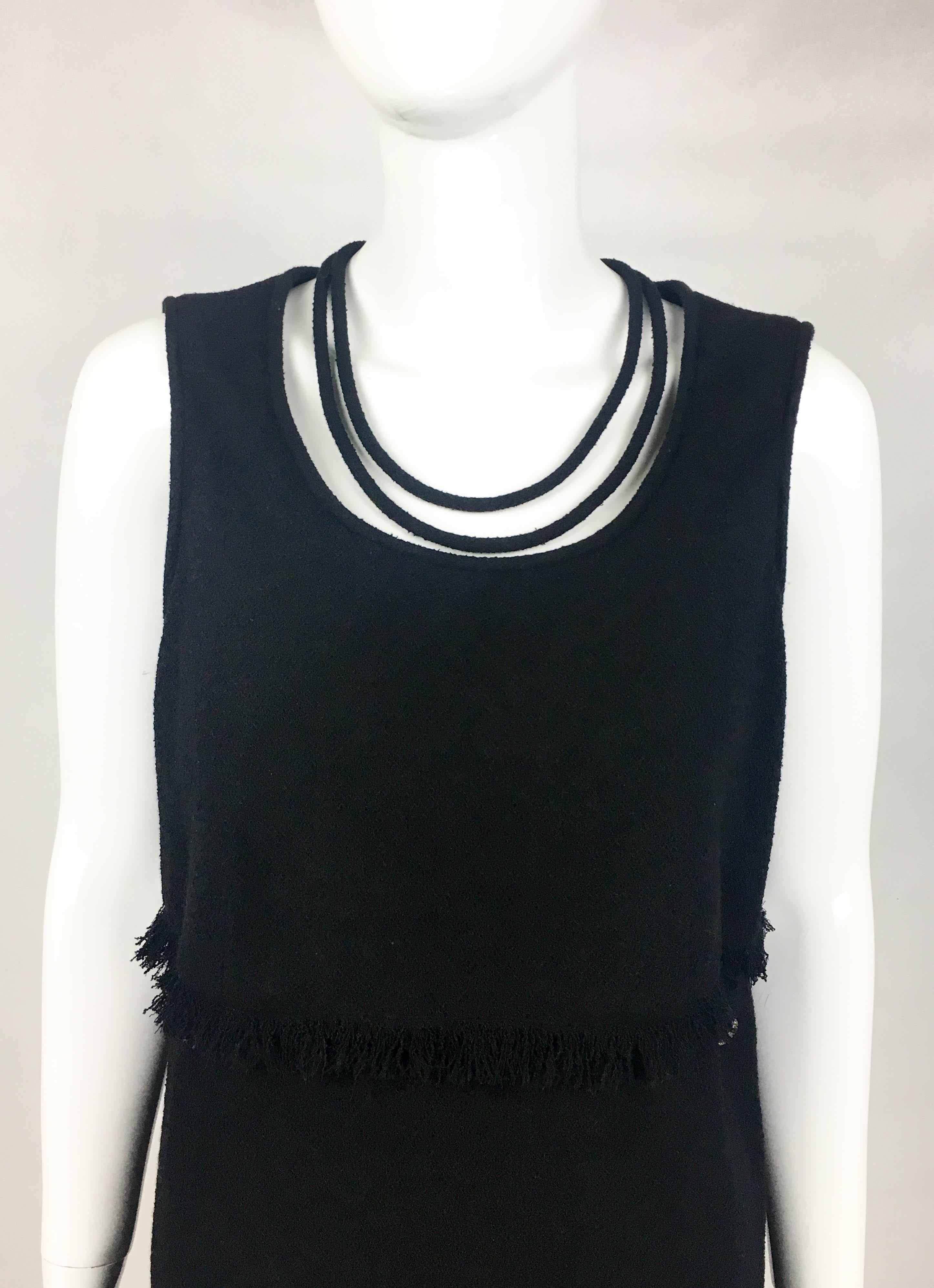 2012 Chanel Black Wool Dress With Fringing Detail For Sale 3
