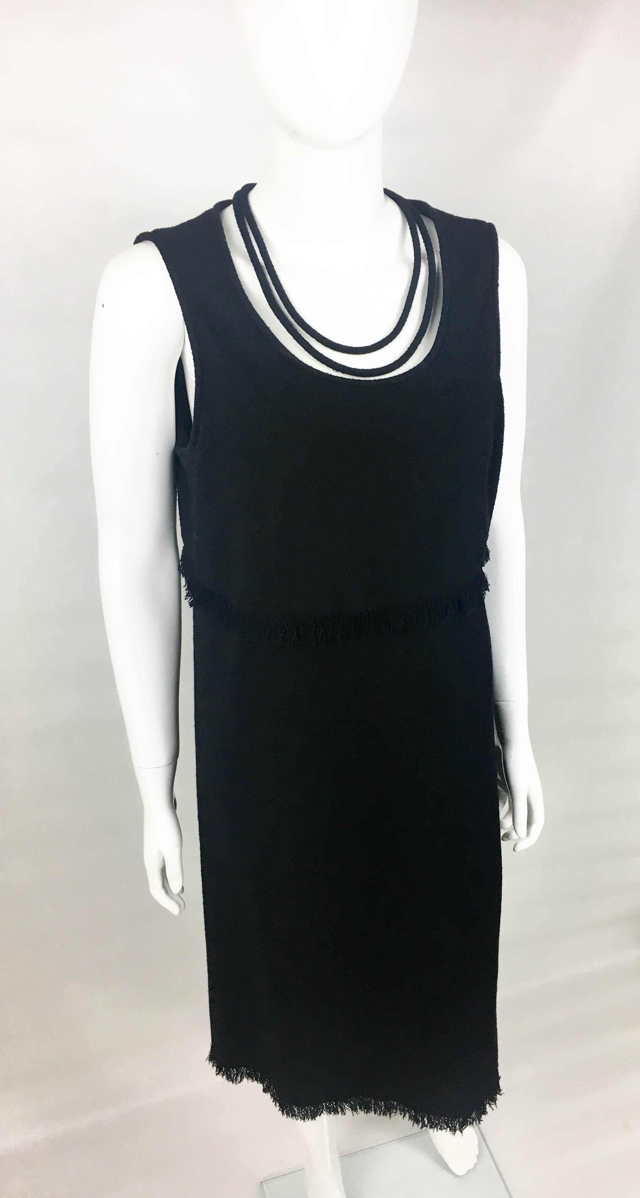 2012 Chanel Black Wool Dress With Fringing Detail For Sale 1