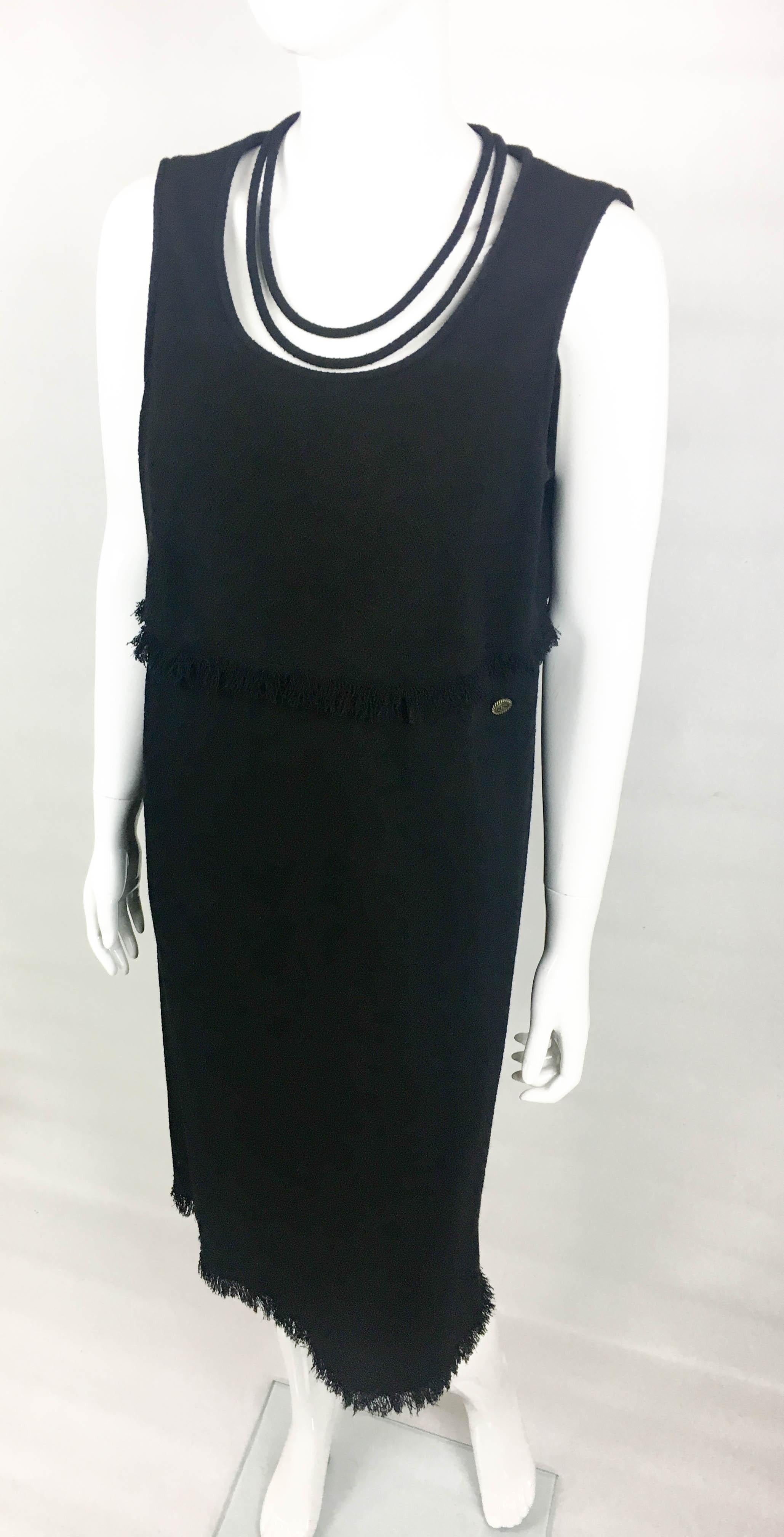 2012 Chanel Black Wool Dress With Fringing Detail For Sale 2